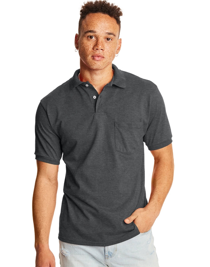 Hanes Mens CottonBlend® EcoSmart® Jersey Polo With Pocket 2-Pack