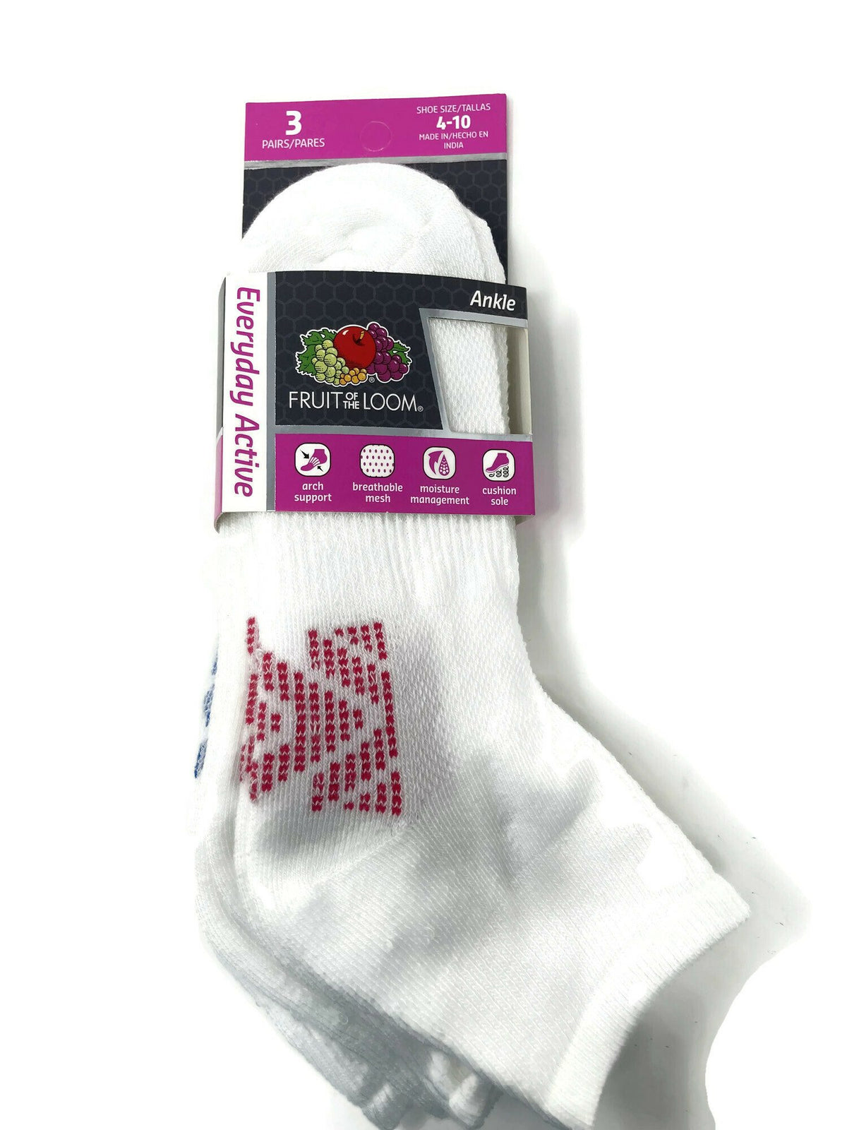 Fruit Of The Loom Womens Everyday Active Ankle Socks 3-Pack