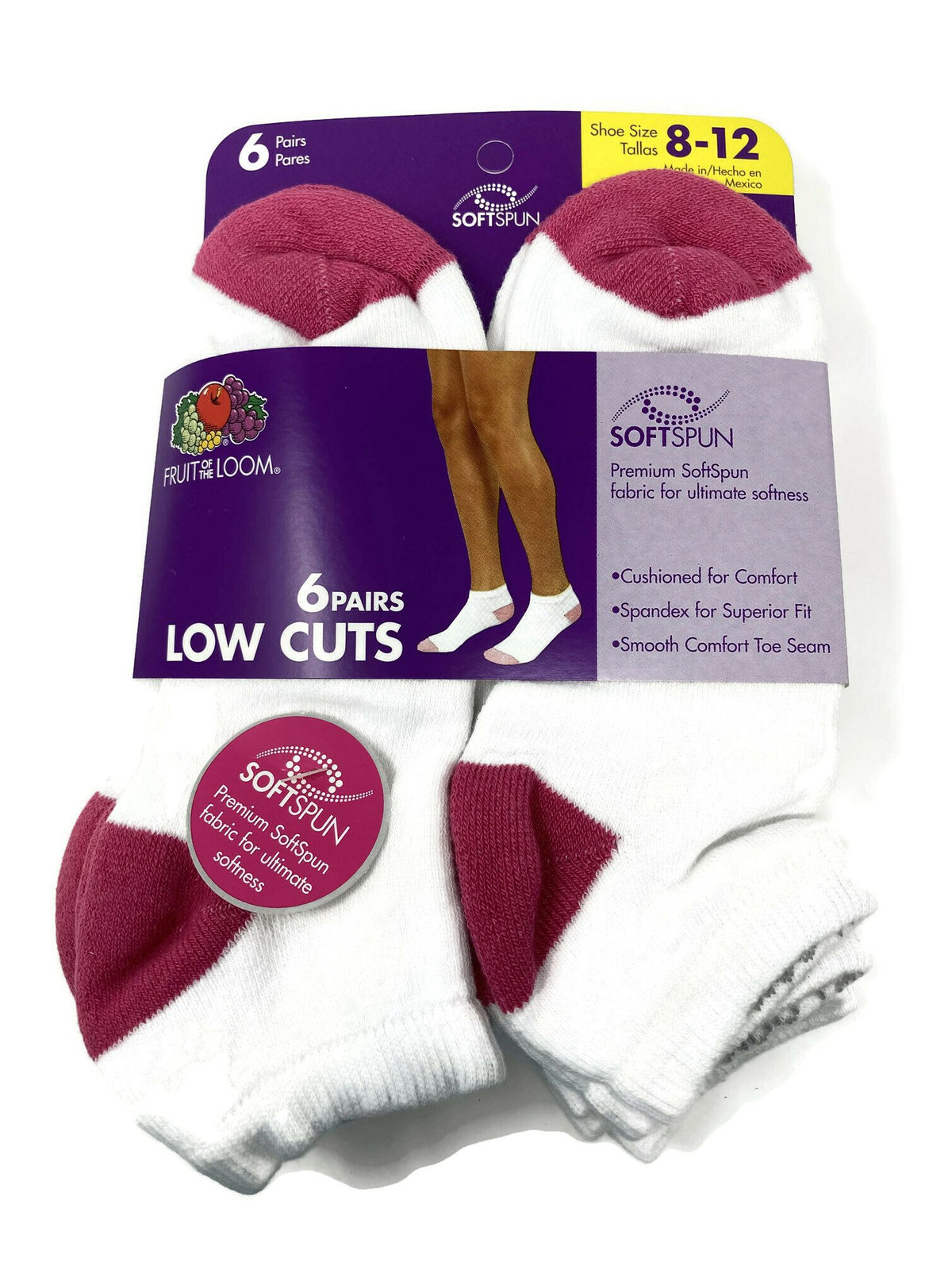 Fruit Of The Loom Womens SoftSpun No Show Socks 6 Pair