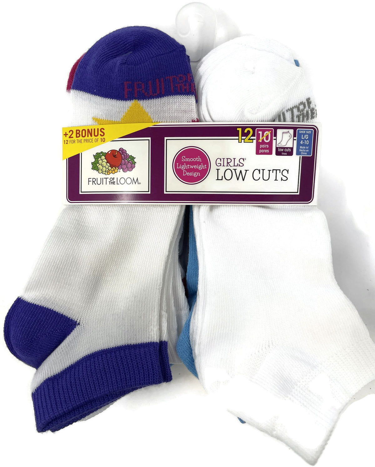 Fruit Of The Loom Girls 12 Pack Low Cut Socks