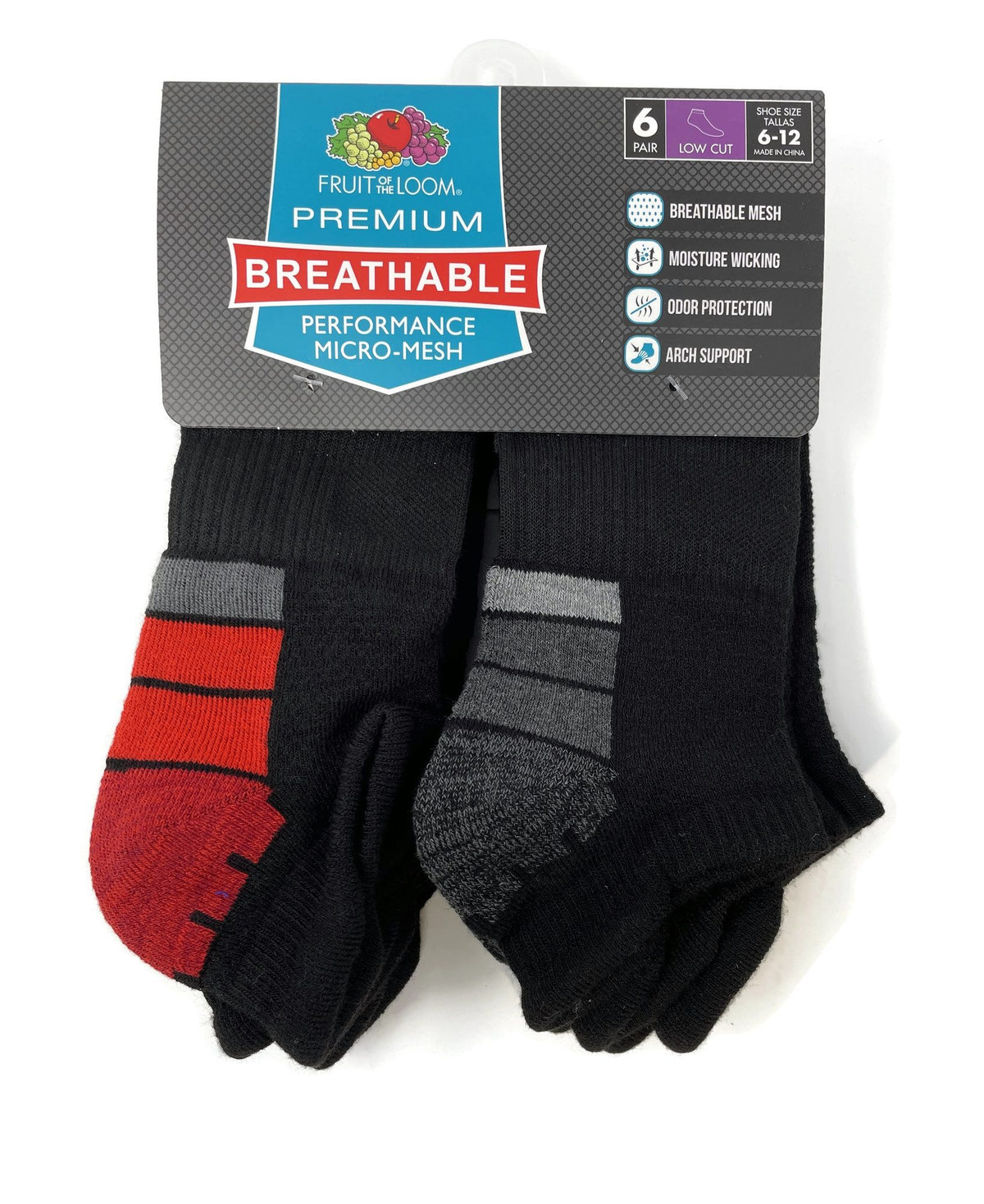Fruit Of The Loom Mens Breathable Low Cut Socks – 6-Pairs
