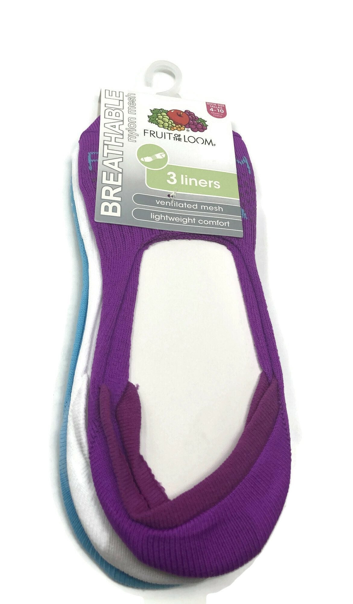 Fruit Of The Loom Womens Breathable 3 Pack Liner Socks