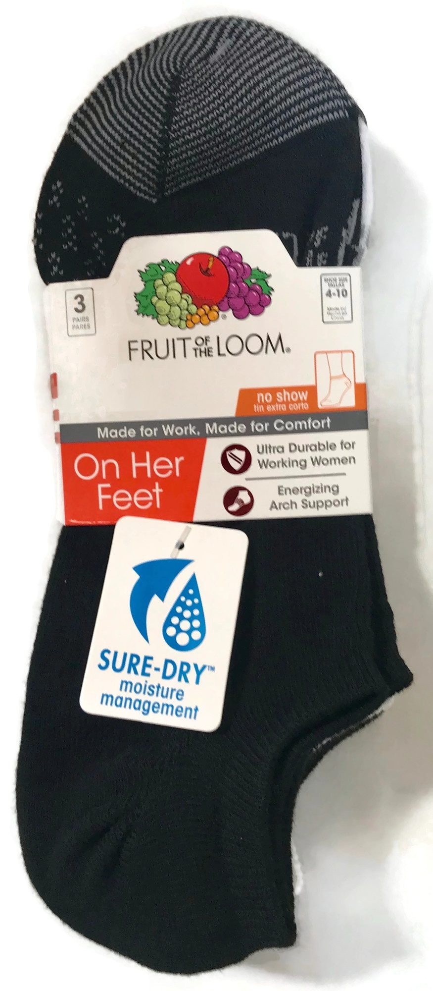 Fruit Of The Loom Womens 3 Pack On Her Feet No Show Socks