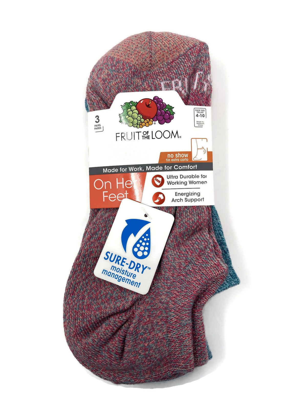 Fruit Of The Loom Womens 3 Pack On Her Feet No Show Socks