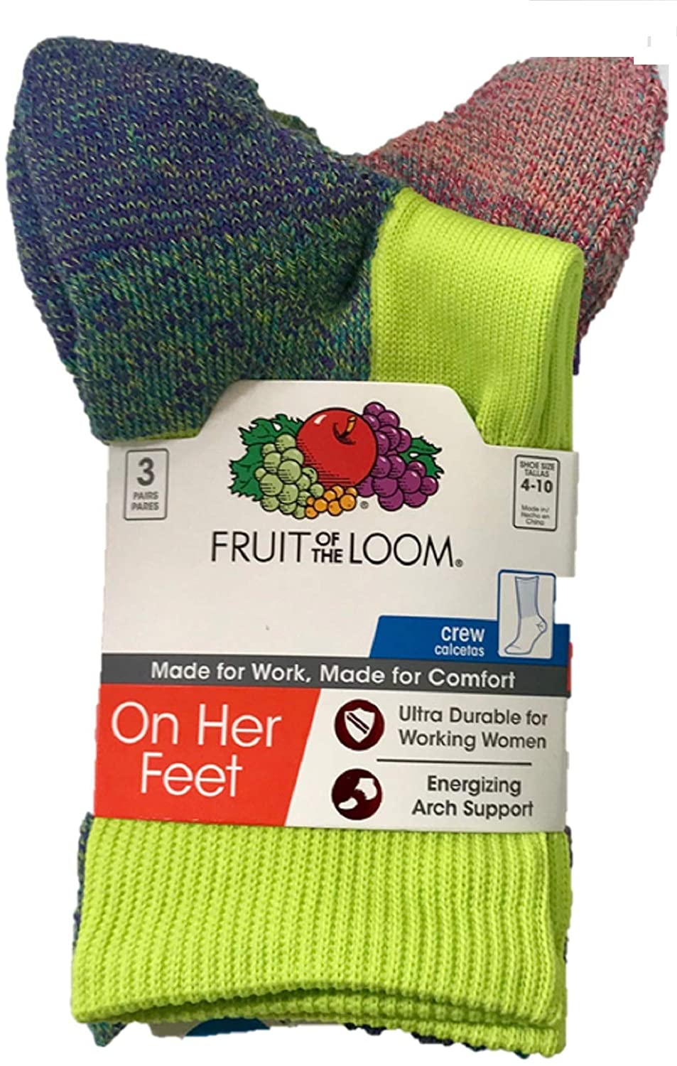 Fruit Of The Loom Womens 3-Pack On Her Feet Crew Comfort Socks