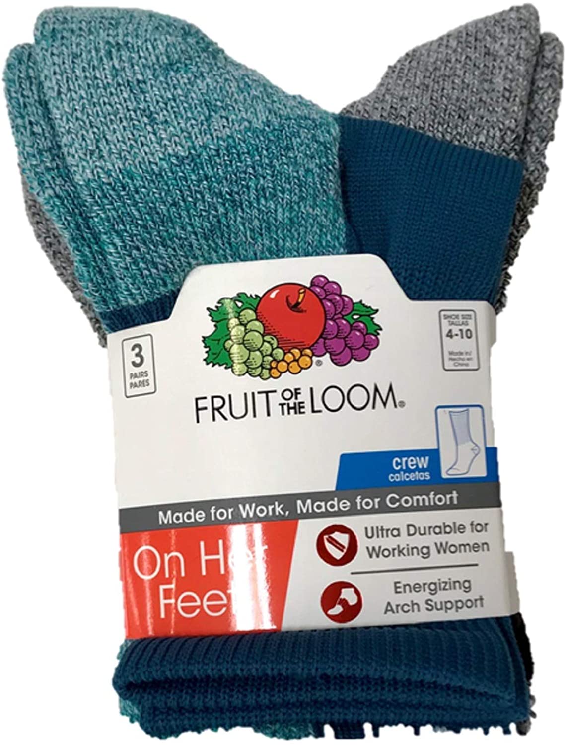 Fruit Of The Loom Womens 3-Pack On Her Feet Crew Comfort Socks