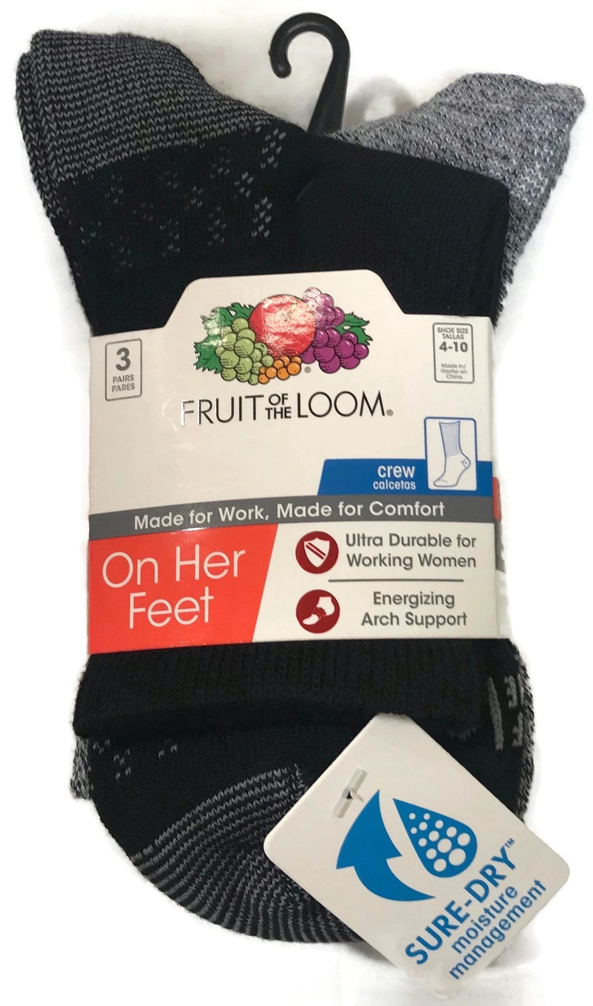 Fruit Of The Loom Womens 3 Pair On Her Feet Crew Socks