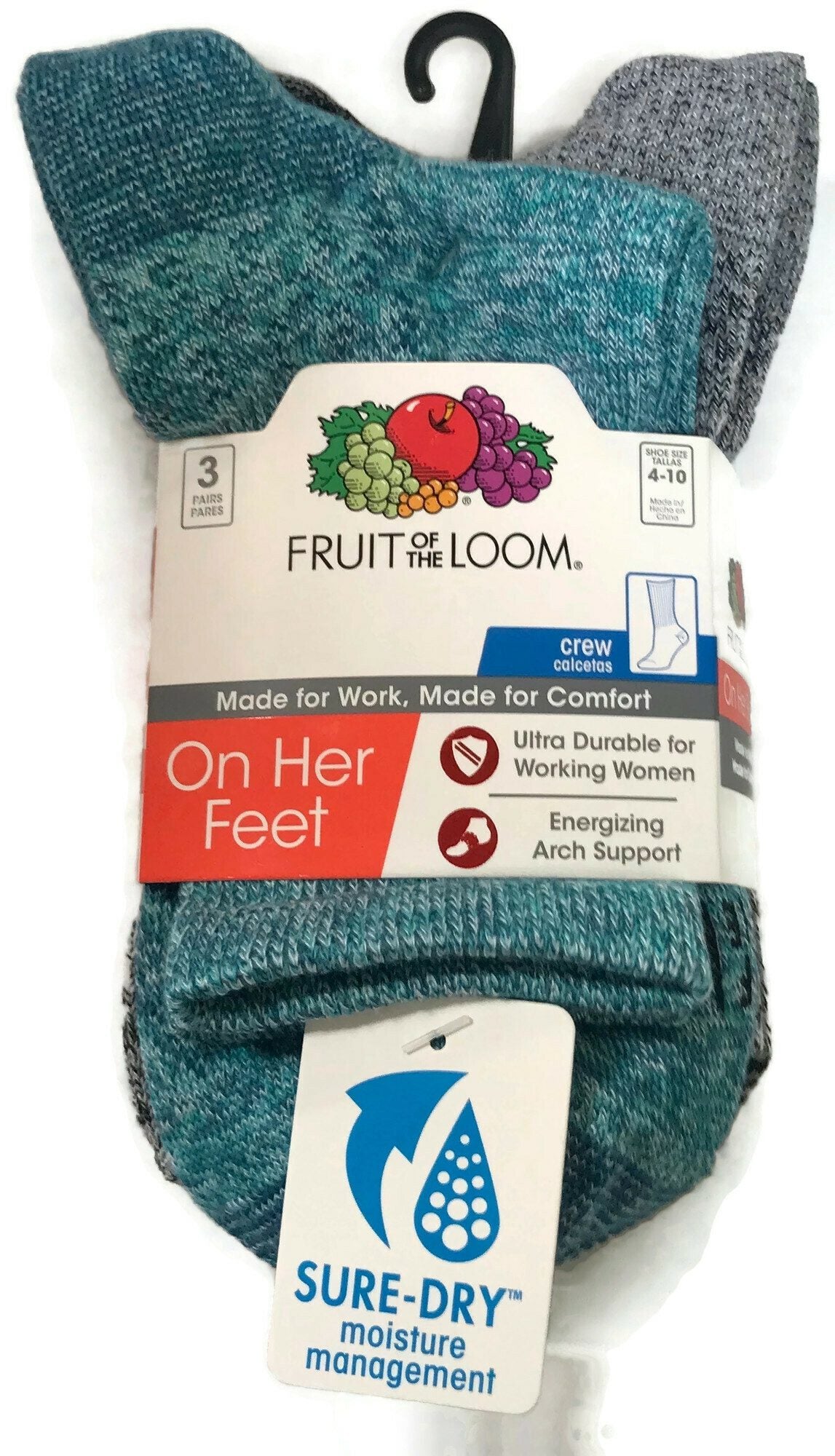 Fruit Of The Loom Womens 3 Pair On Her Feet Crew Socks