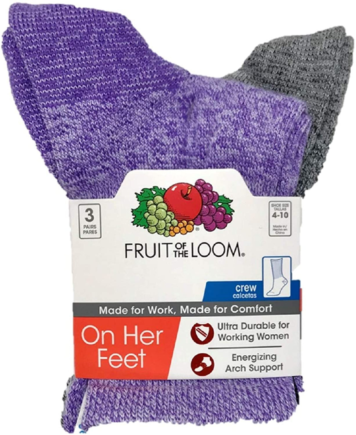 Fruit Of The Loom Womens 3 Pair On Her Feet Crew Socks