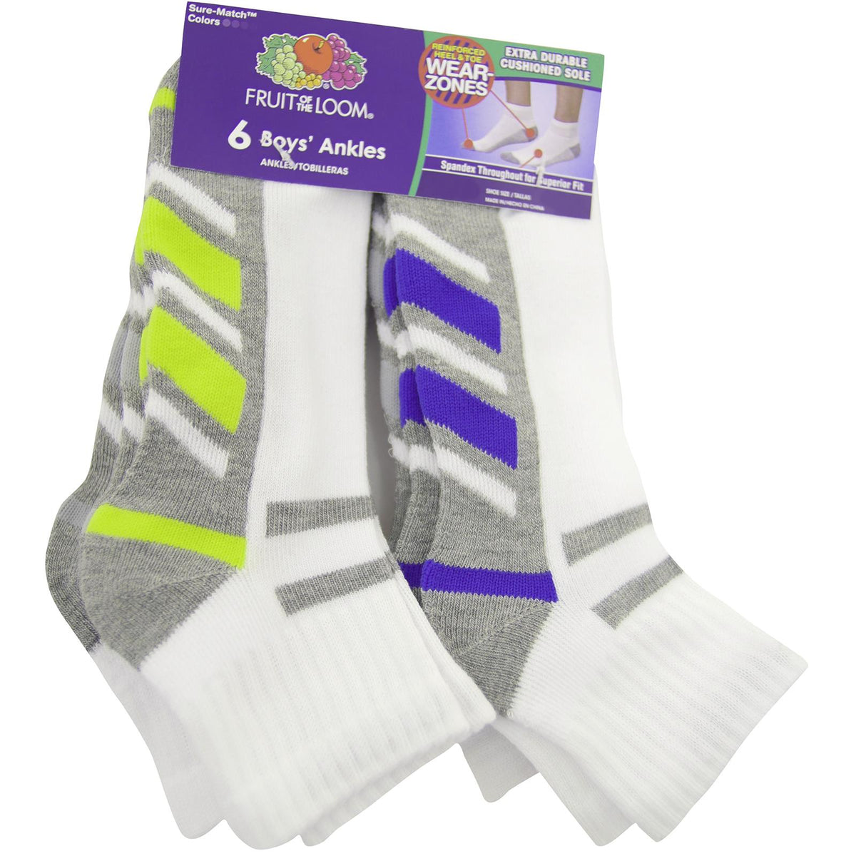 Fruit Of The Loom Boys Core 6 Pack Ankle Socks