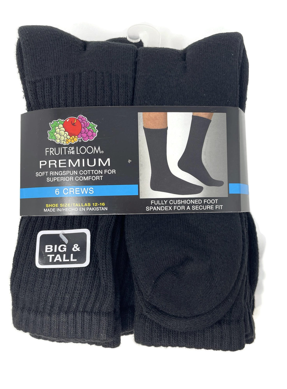Fruit Of The Loom Mens Premium 6 Pack Crew Socks