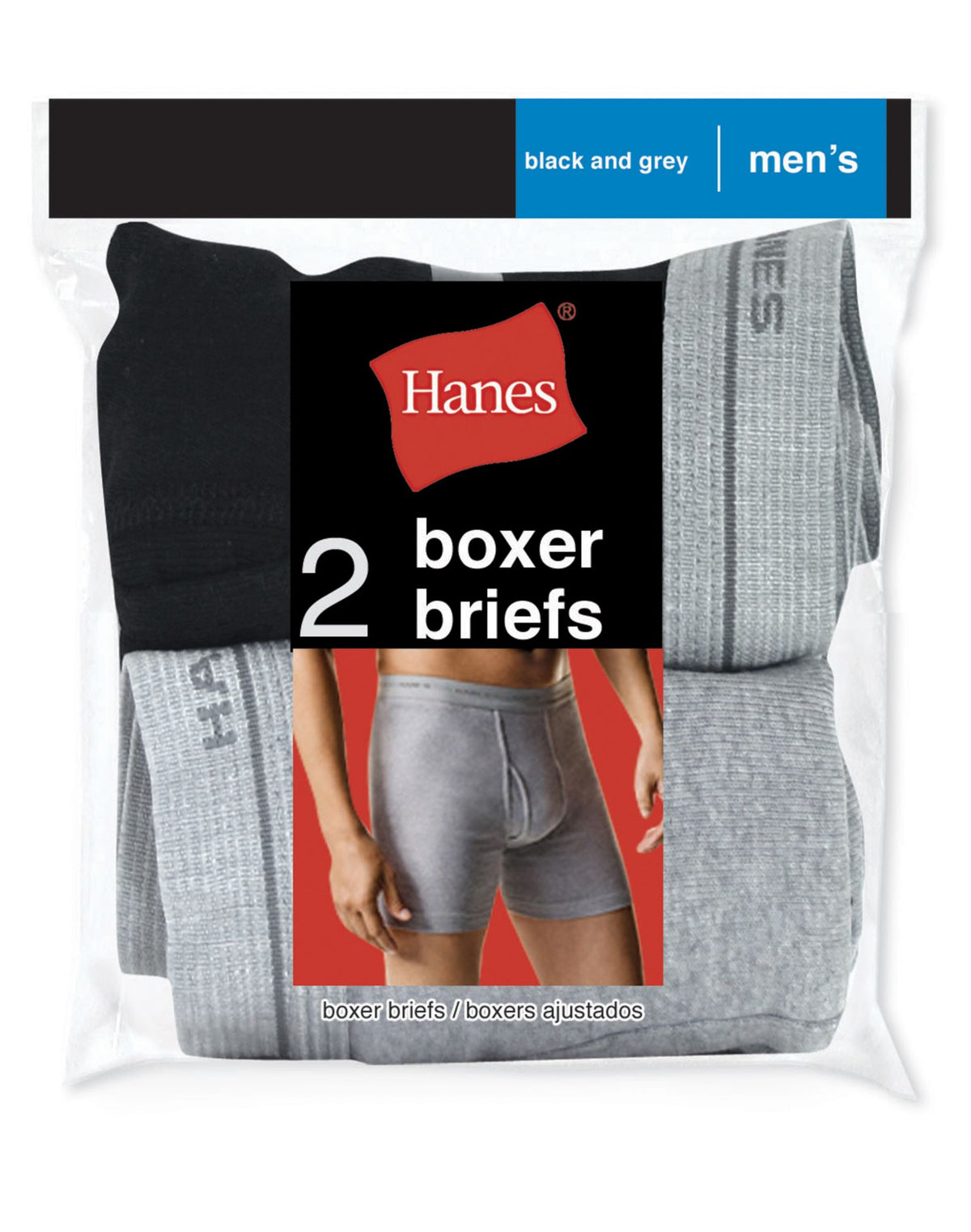 Hanes Mens Red Label Black/Grey Boxer Brief 2-Pack