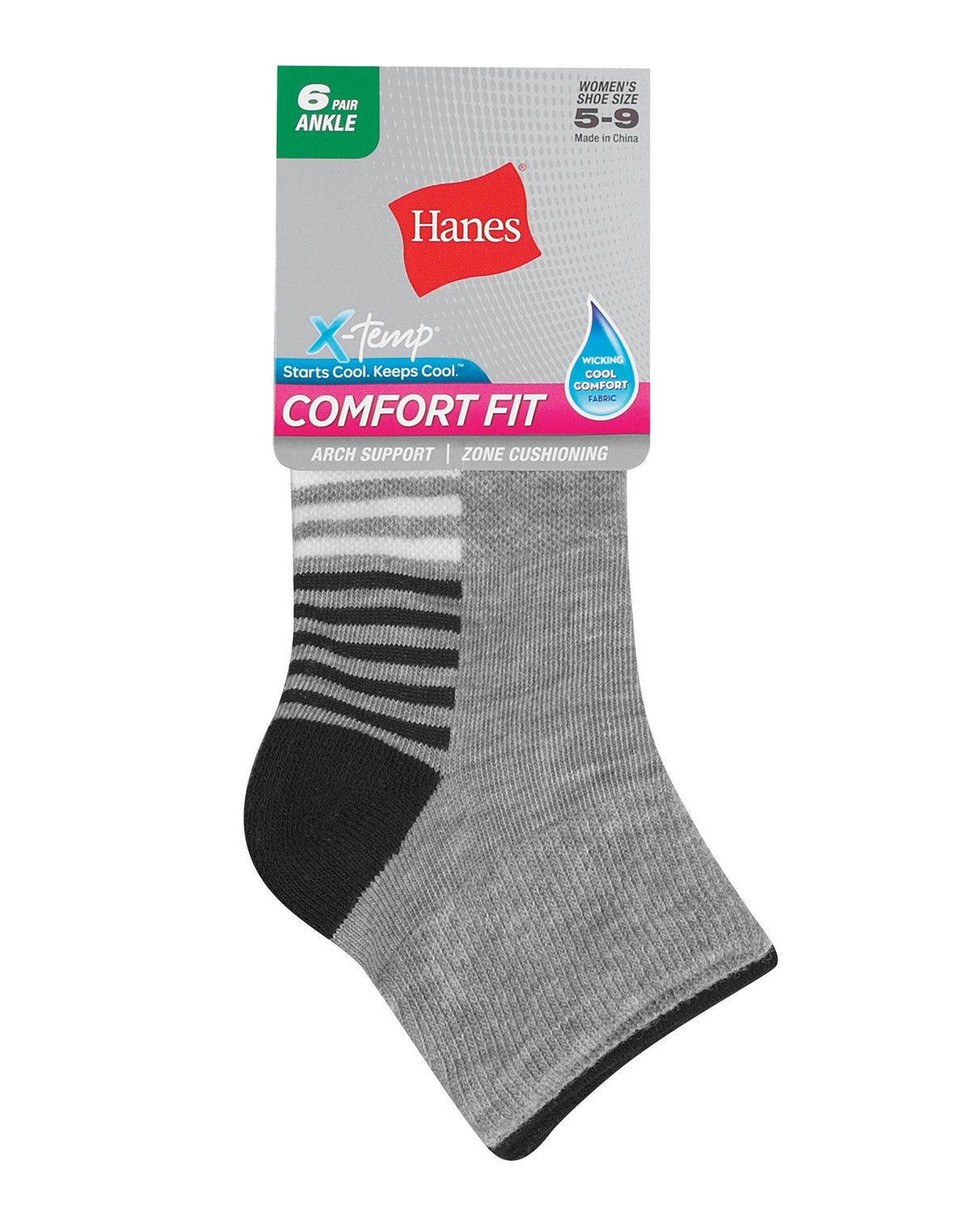 Hanes Womens Comfort Fit Ankle Socks 6-Pack