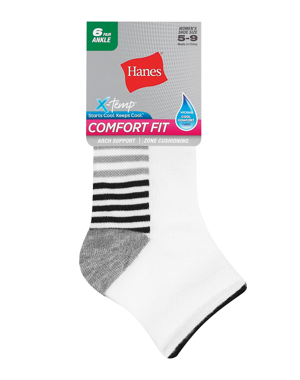 Hanes Womens Comfort Fit Ankle Socks 6-Pack