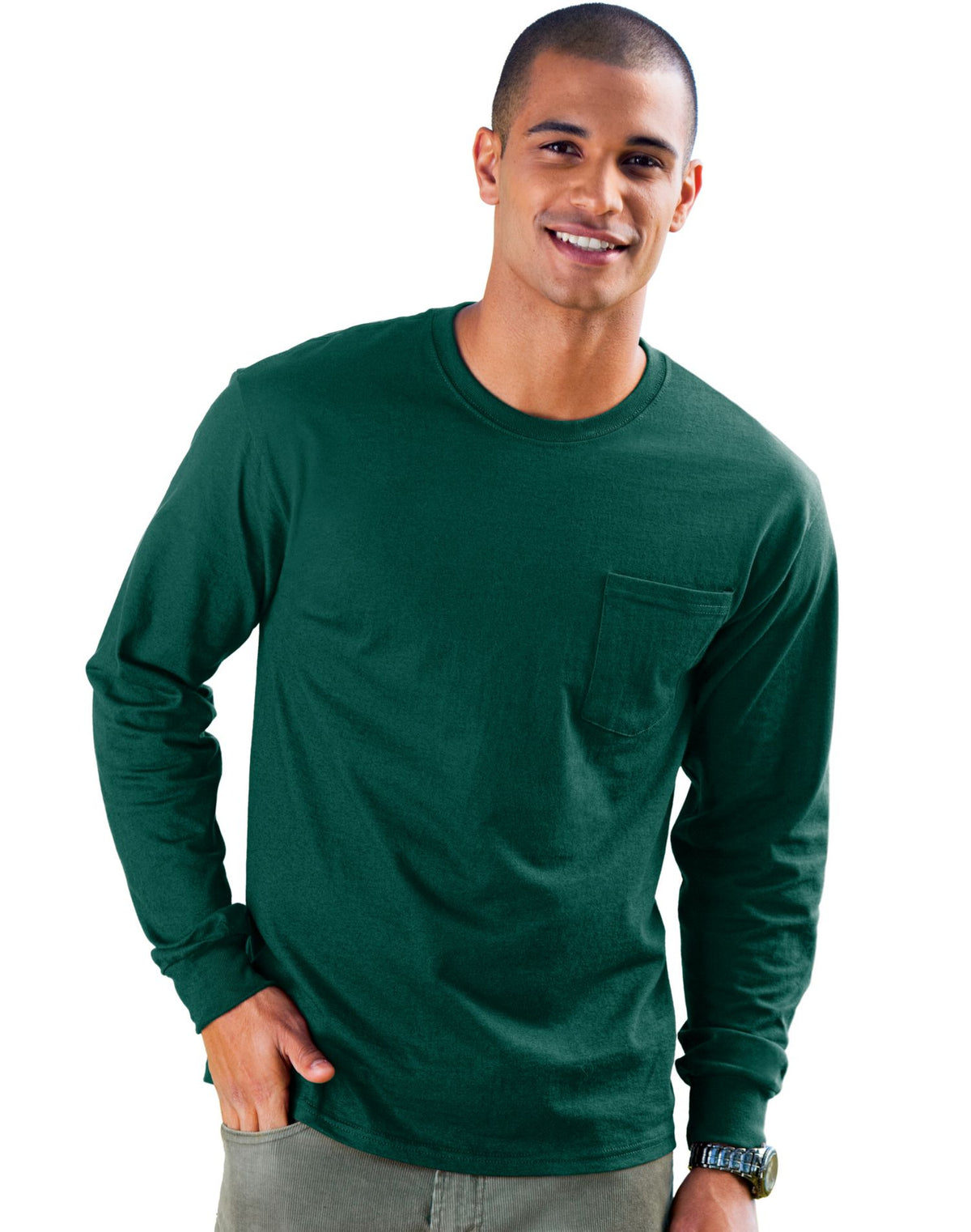 Hanes Mens Authentic Long-Sleeve T-Shirt With Pocket