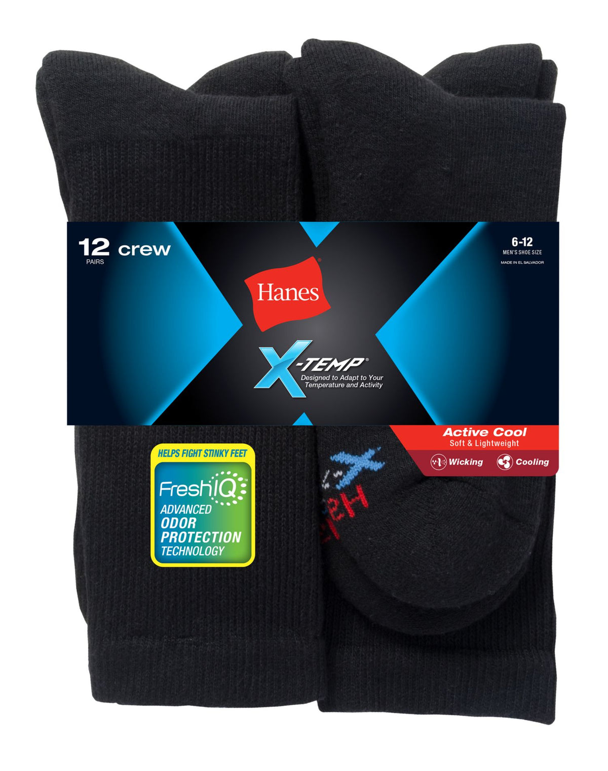 Hanes Mens FreshIQ X-Temp Active Cool Crew Socks 12-Pack