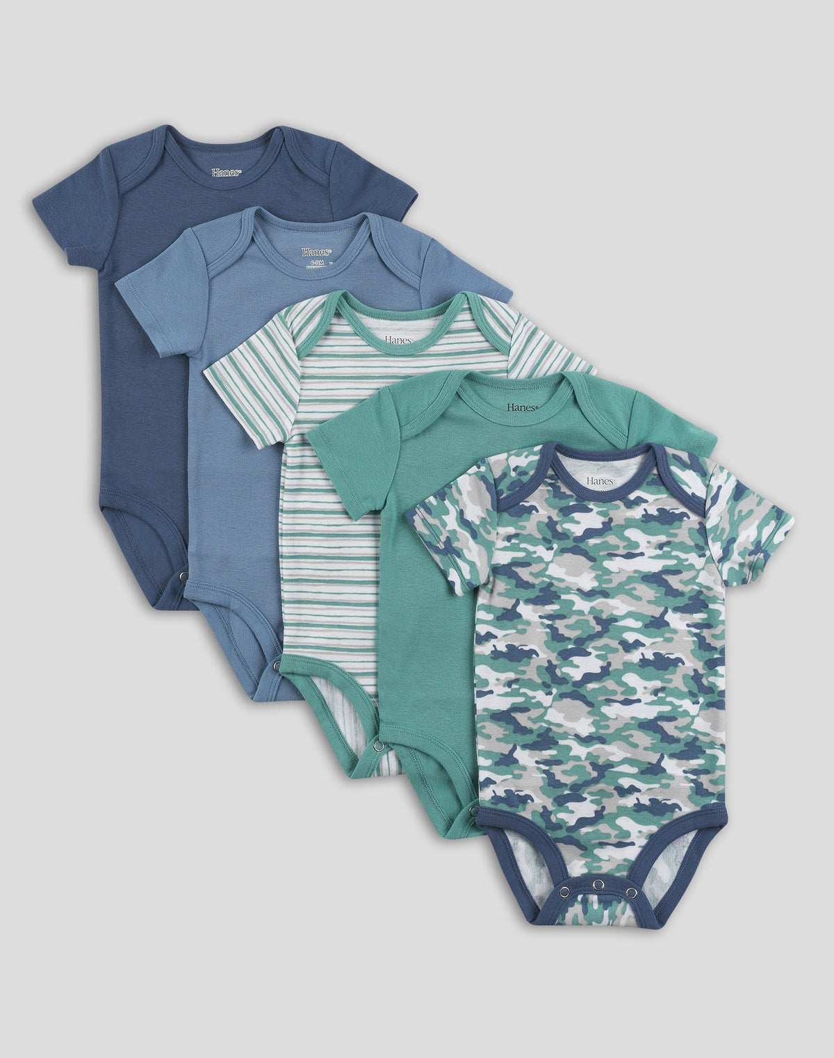 Hanes Flexy Baby Knit Short Sleeve Bodysuits, 4-Way Stretch, Boys &amp; Girls, 5-Pack