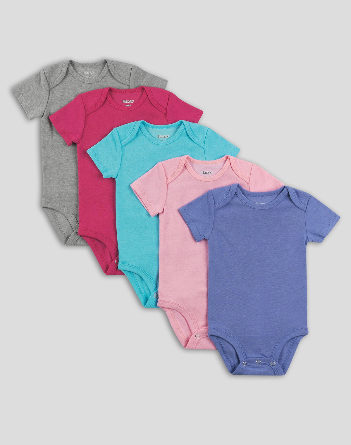 Hanes Flexy Baby Knit Short Sleeve Bodysuits, 4-Way Stretch, Boys &amp; Girls, 5-Pack