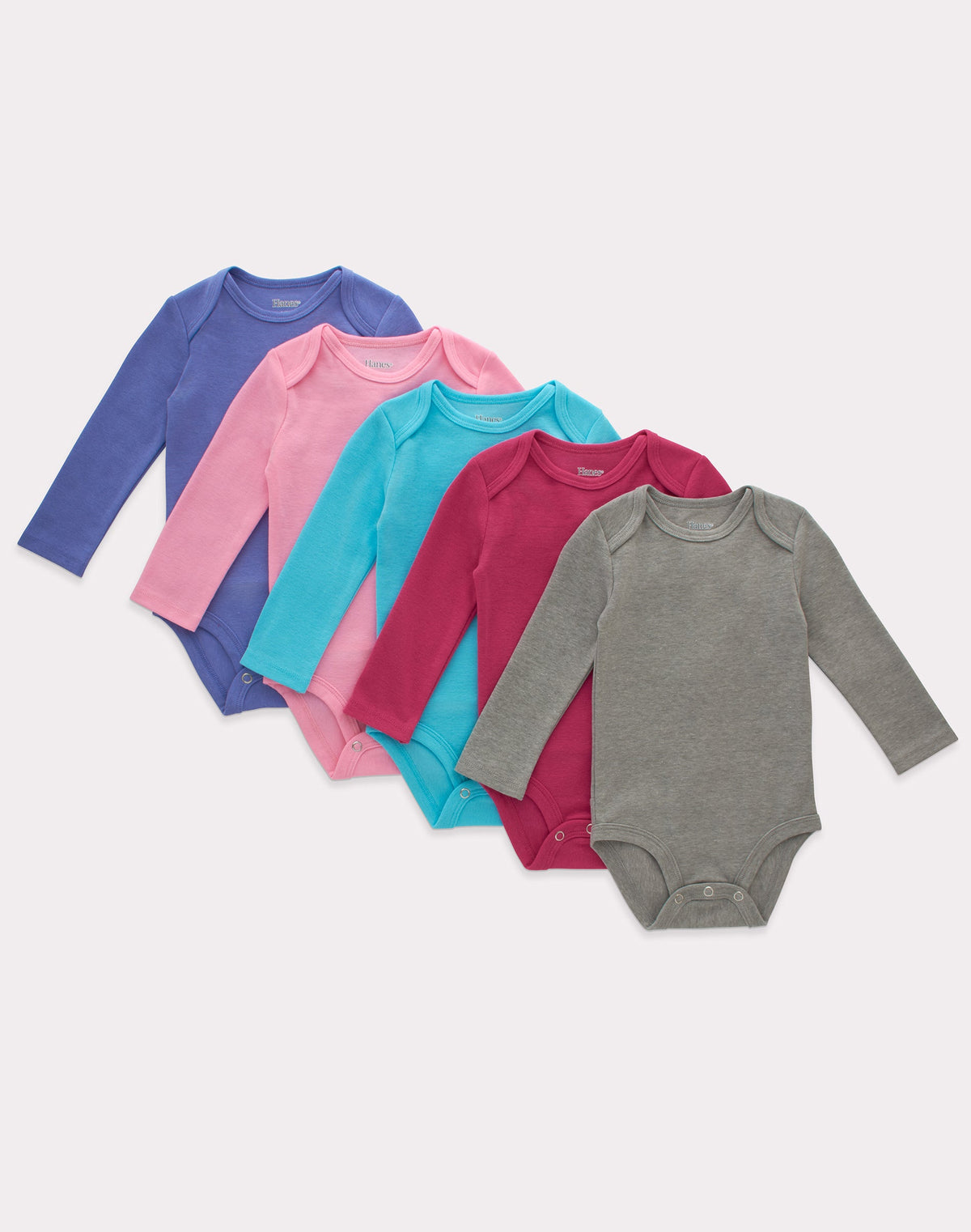 Hanes Flexy Baby Knit Long Sleeve Bodysuits, 4-Way Stretch, Boys &amp; Girls, 5-Pack
