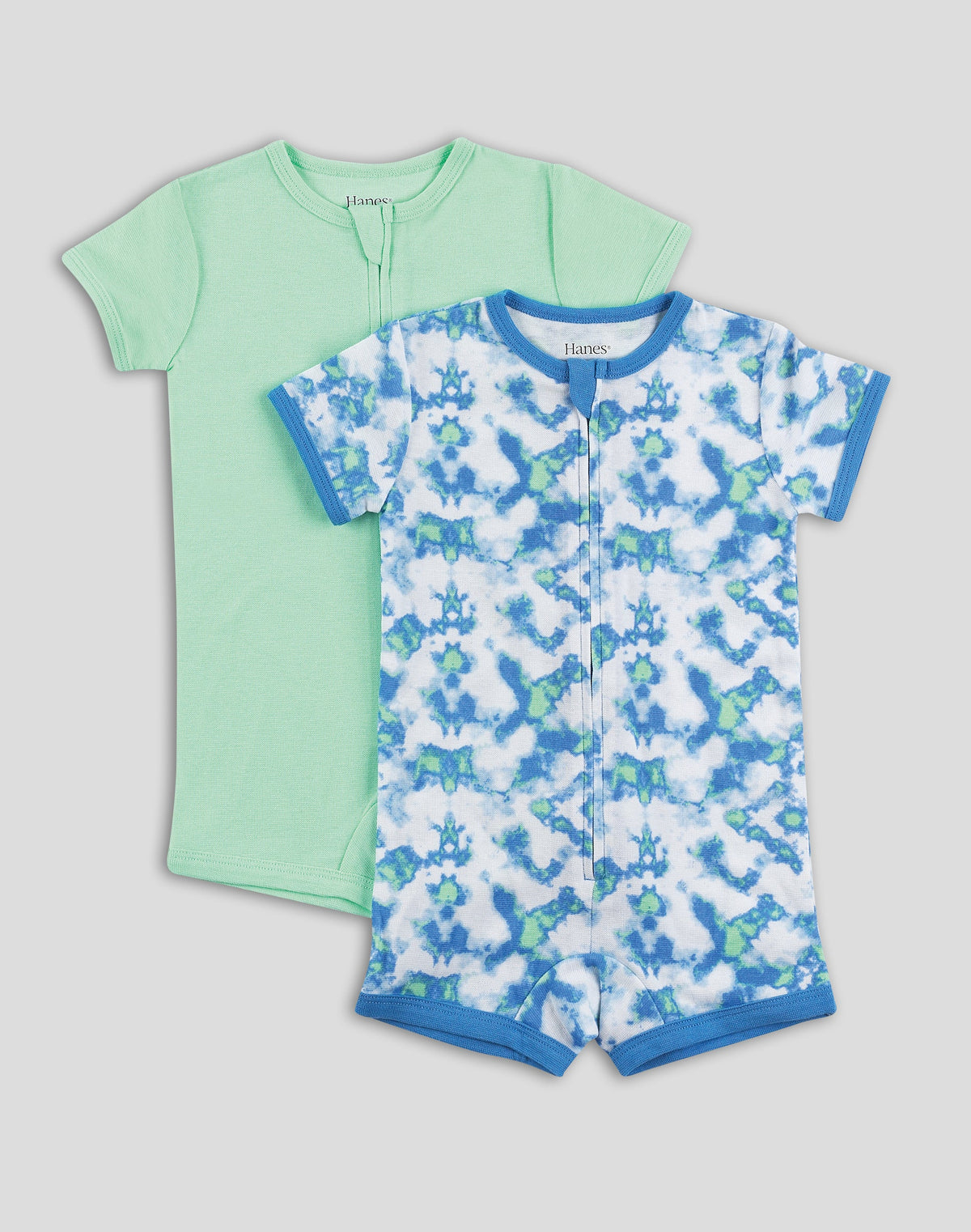 Hanes Zippin Baby Knit Short Sleeve Rompers, Zipper &amp; 4-Way Stretch, Boys &amp; Girls, 2-Pack