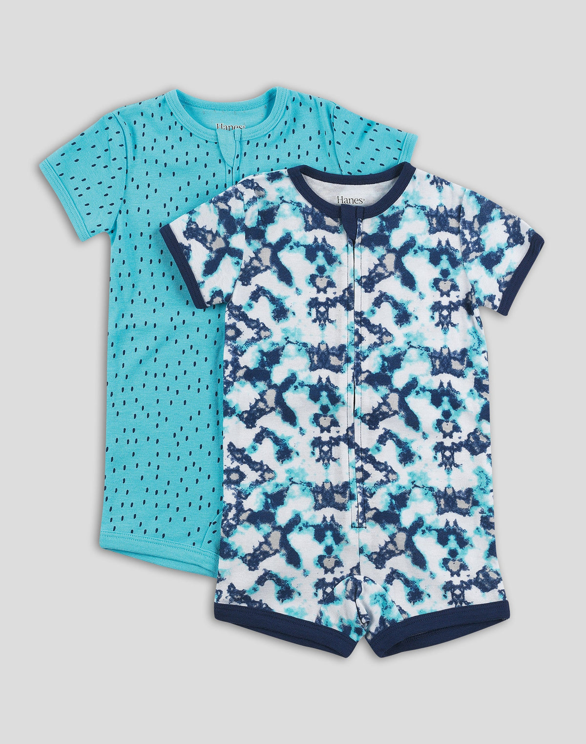 Hanes Zippin Baby Knit Short Sleeve Rompers, Zipper &amp; 4-Way Stretch, Boys &amp; Girls, 2-Pack