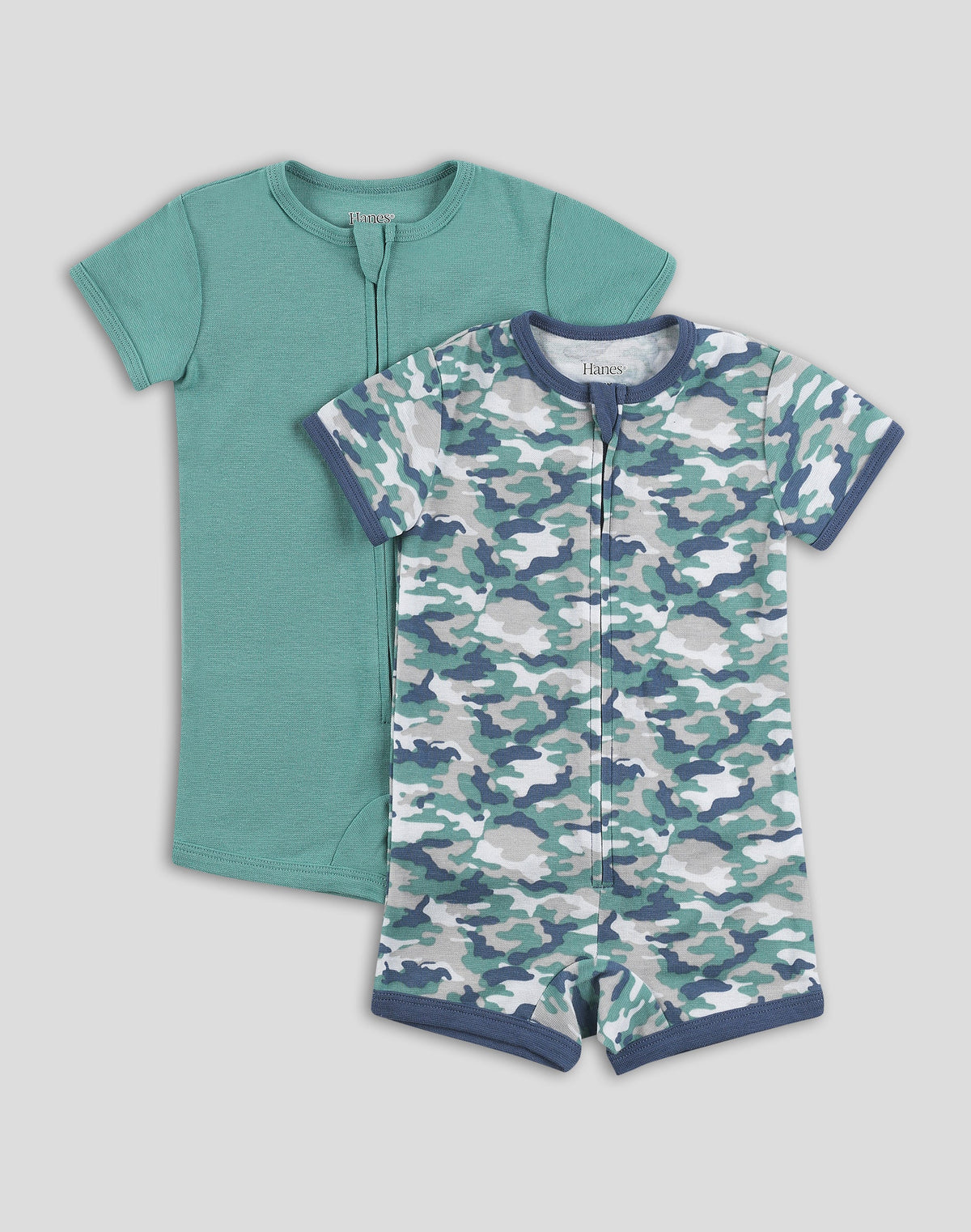 Hanes Zippin Baby Knit Short Sleeve Rompers, Zipper &amp; 4-Way Stretch, Boys &amp; Girls, 2-Pack