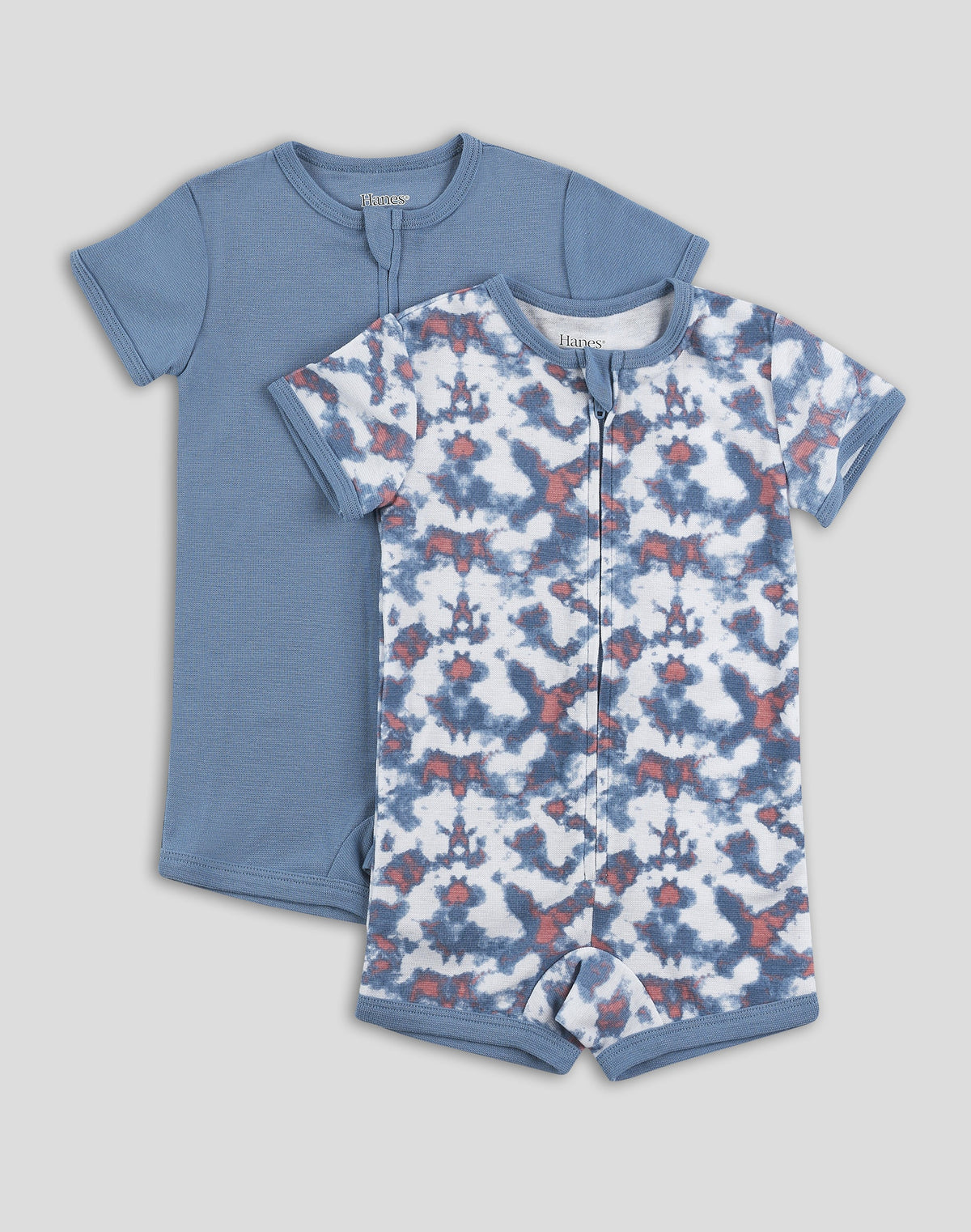 Hanes Zippin Baby Knit Short Sleeve Rompers, Zipper &amp; 4-Way Stretch, Boys &amp; Girls, 2-Pack
