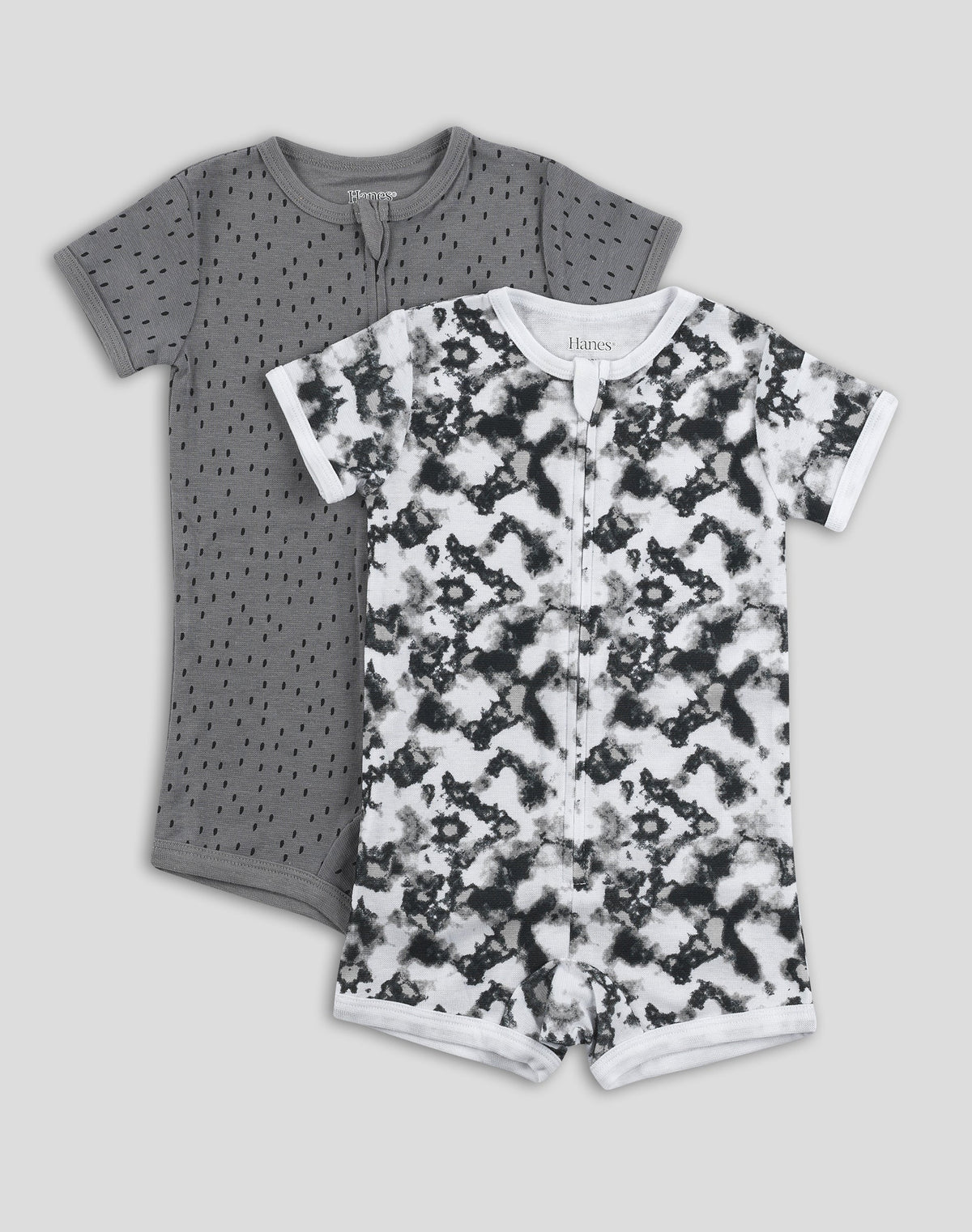 Hanes Zippin Baby Knit Short Sleeve Rompers, Zipper &amp; 4-Way Stretch, Boys &amp; Girls, 2-Pack
