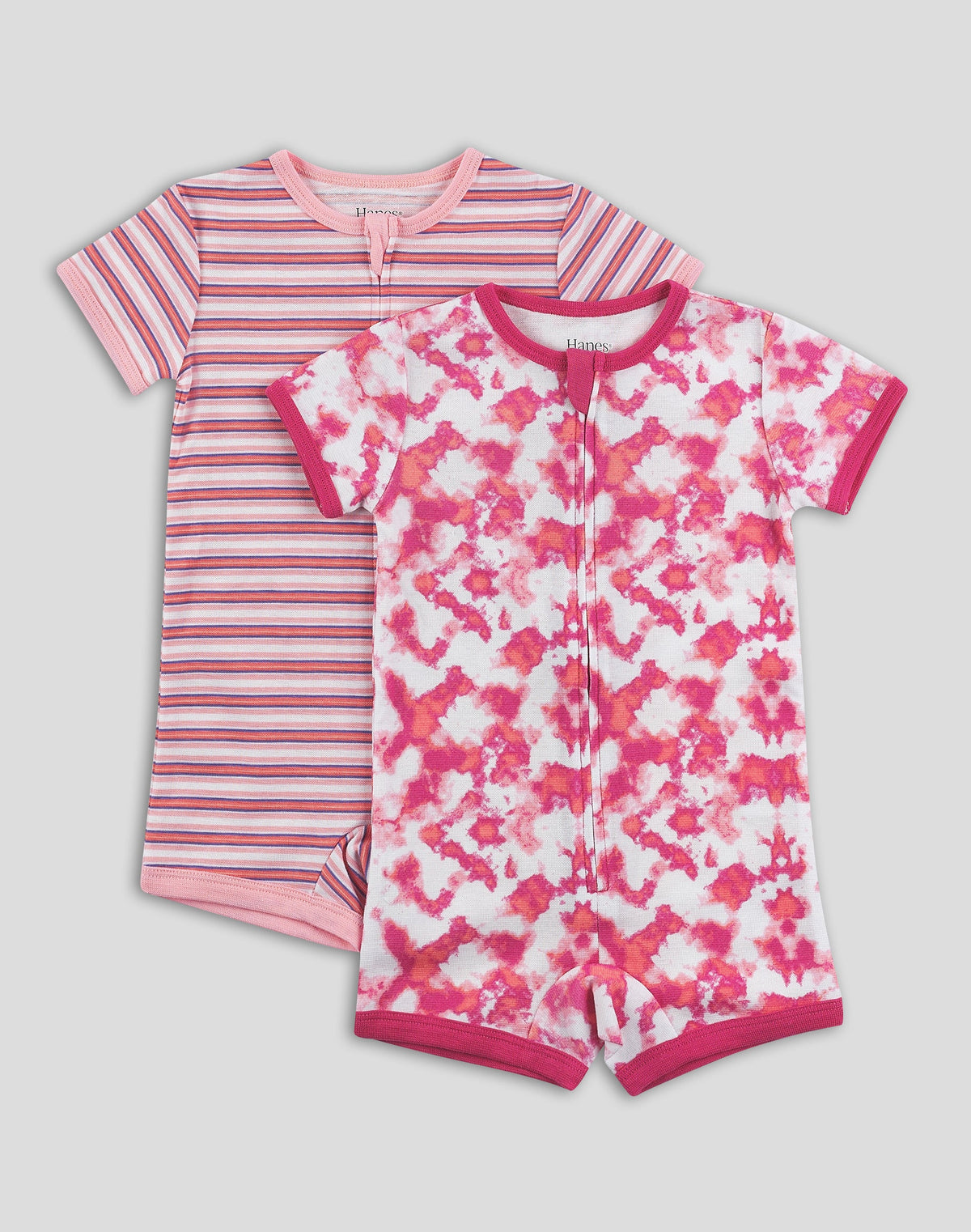 Hanes Zippin Baby Knit Short Sleeve Rompers, Zipper &amp; 4-Way Stretch, Boys &amp; Girls, 2-Pack