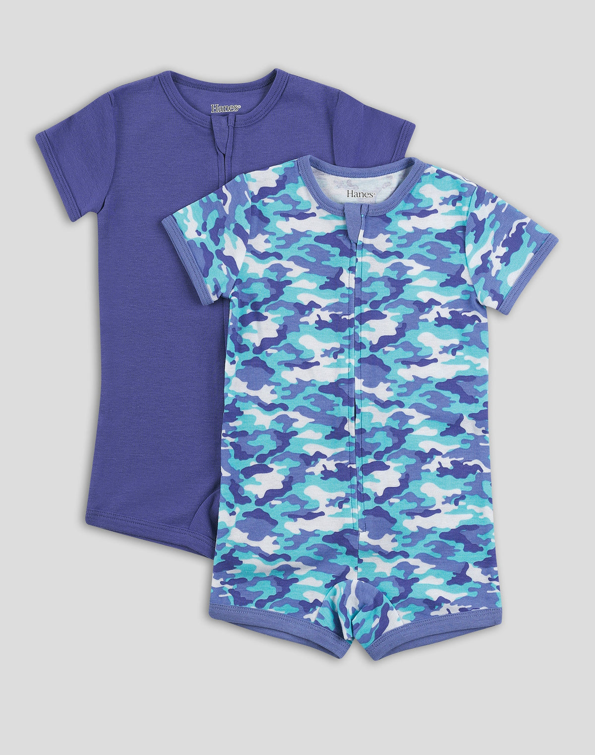 Hanes Zippin Baby Knit Short Sleeve Rompers, Zipper &amp; 4-Way Stretch, Boys &amp; Girls, 2-Pack
