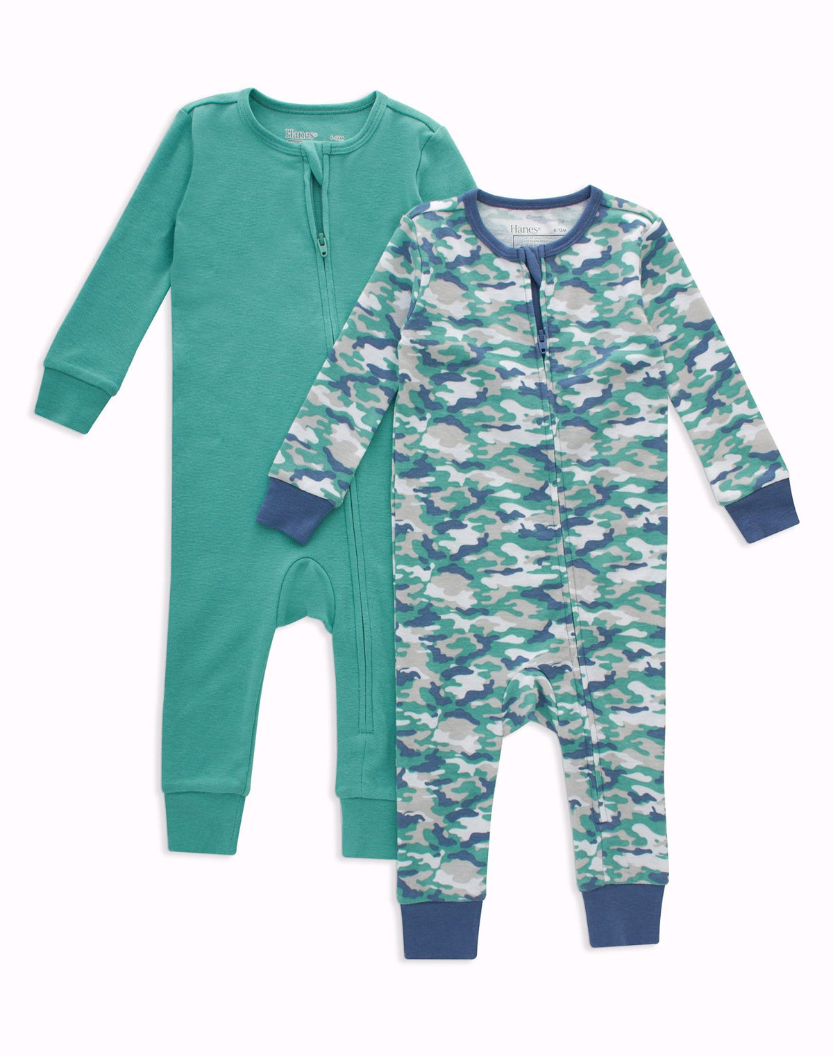 Hanes Zippin Baby Knit Long Sleeve Footless Zip Sleep N’ Play, Snug-Fit, 4-Way Stretch, Boys &amp; Girls, 2-Pack