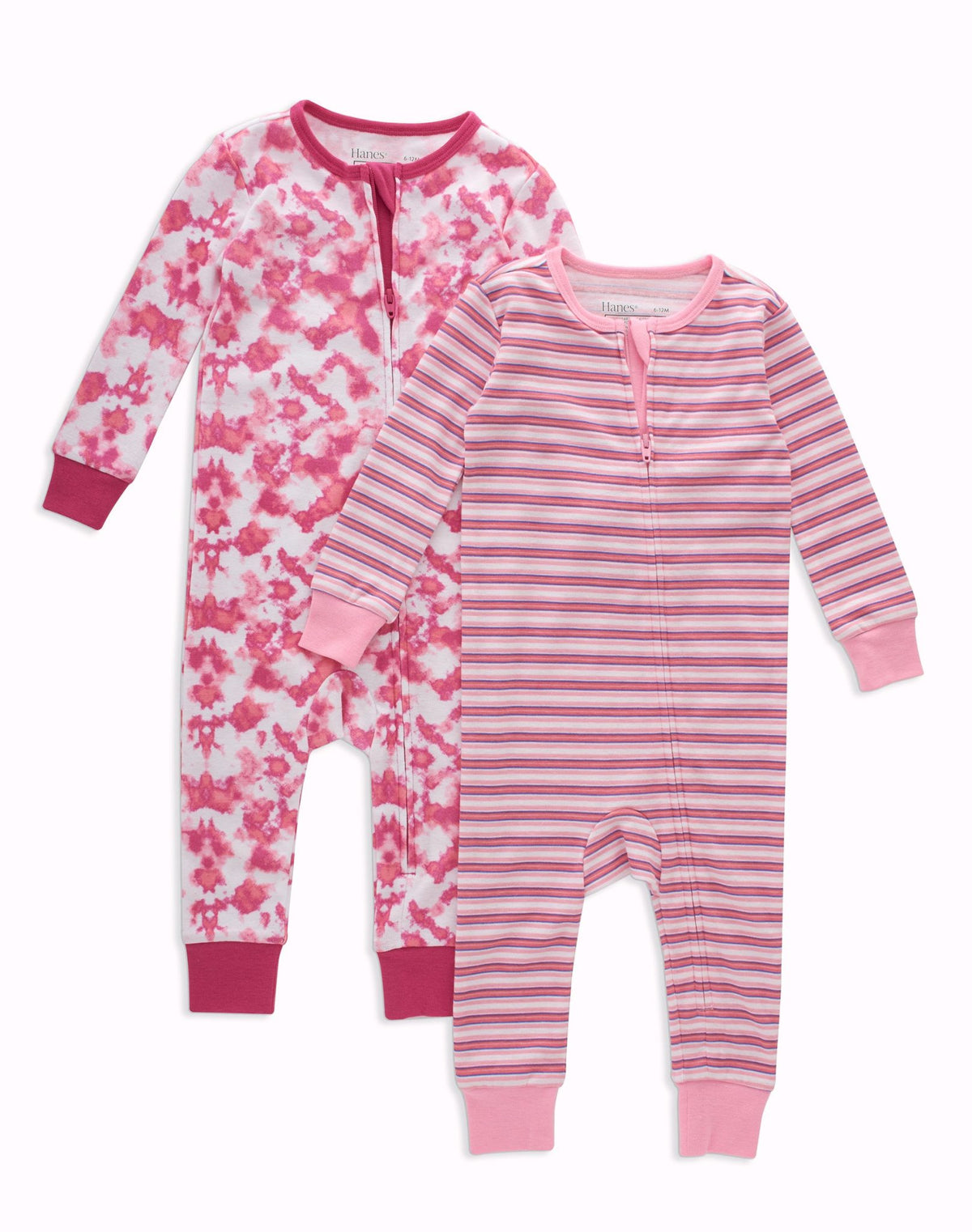 Hanes Zippin Baby Knit Long Sleeve Footless Zip Sleep N’ Play, Snug-Fit, 4-Way Stretch, Boys &amp; Girls, 2-Pack