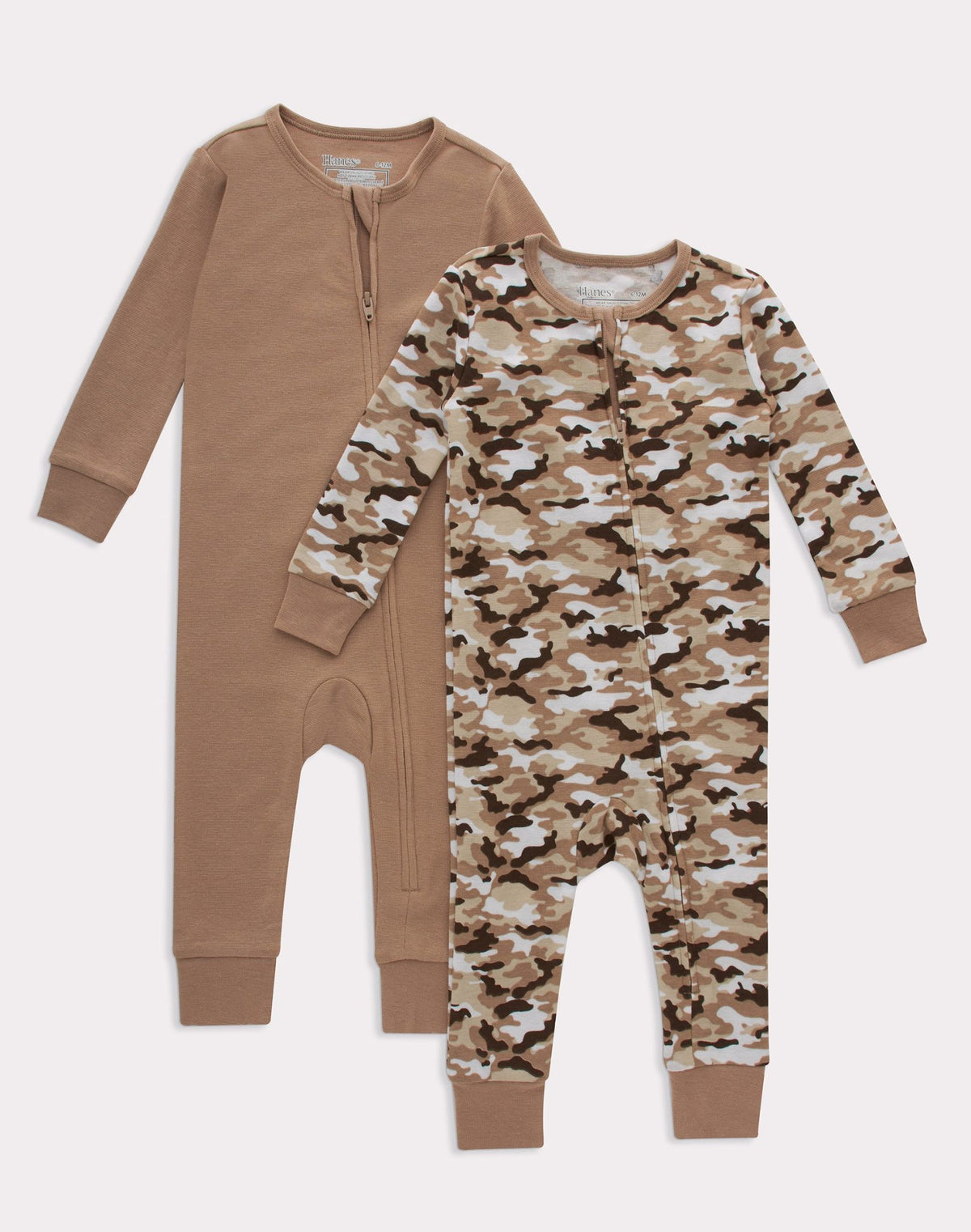 Hanes Zippin Baby Knit Long Sleeve Footless Zip Sleep N’ Play, Snug-Fit, 4-Way Stretch, Boys &amp; Girls, 2-Pack