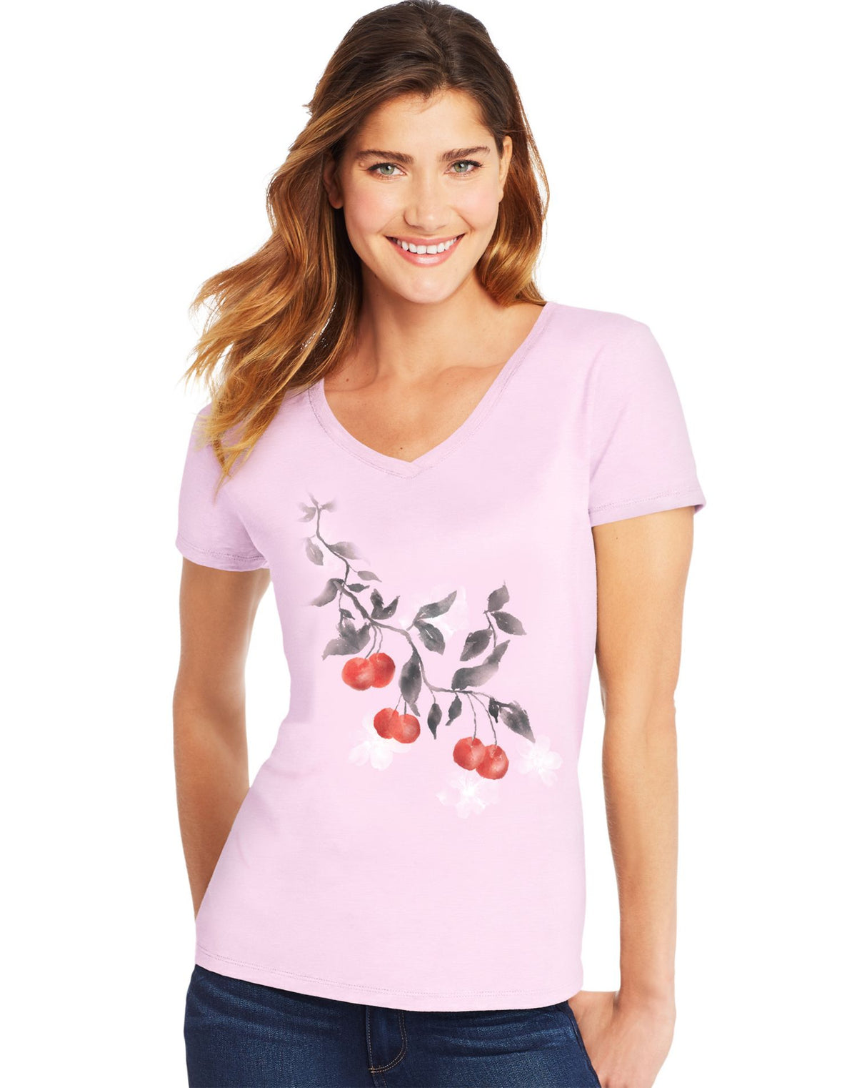 Hanes Womens Butterfly Collection Short-Sleeve V-Neck Graphic Tee