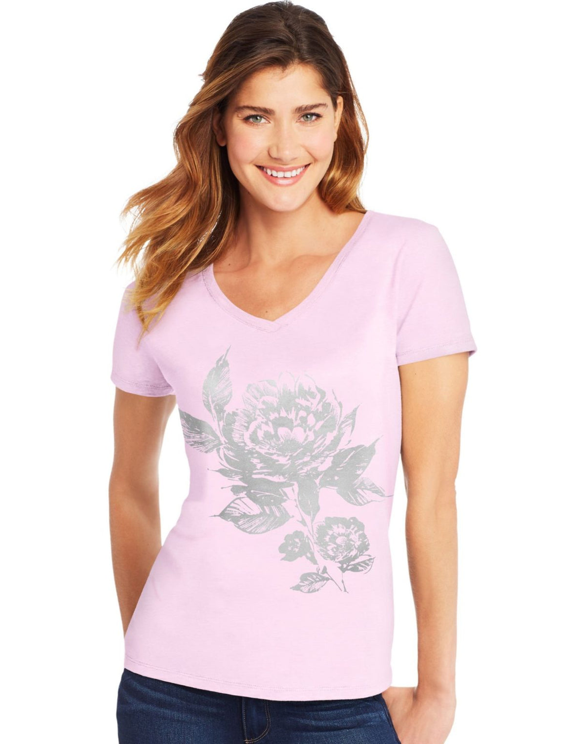 Hanes Womens Butterfly Collection Short-Sleeve V-Neck Graphic Tee