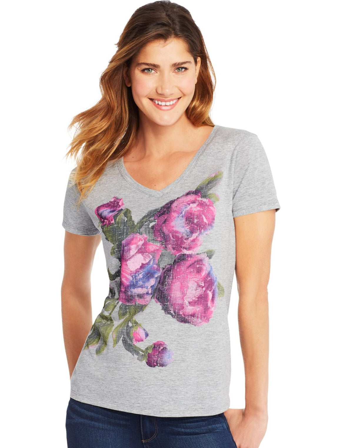 Hanes Womens Butterfly Collection Short-Sleeve V-Neck Graphic Tee