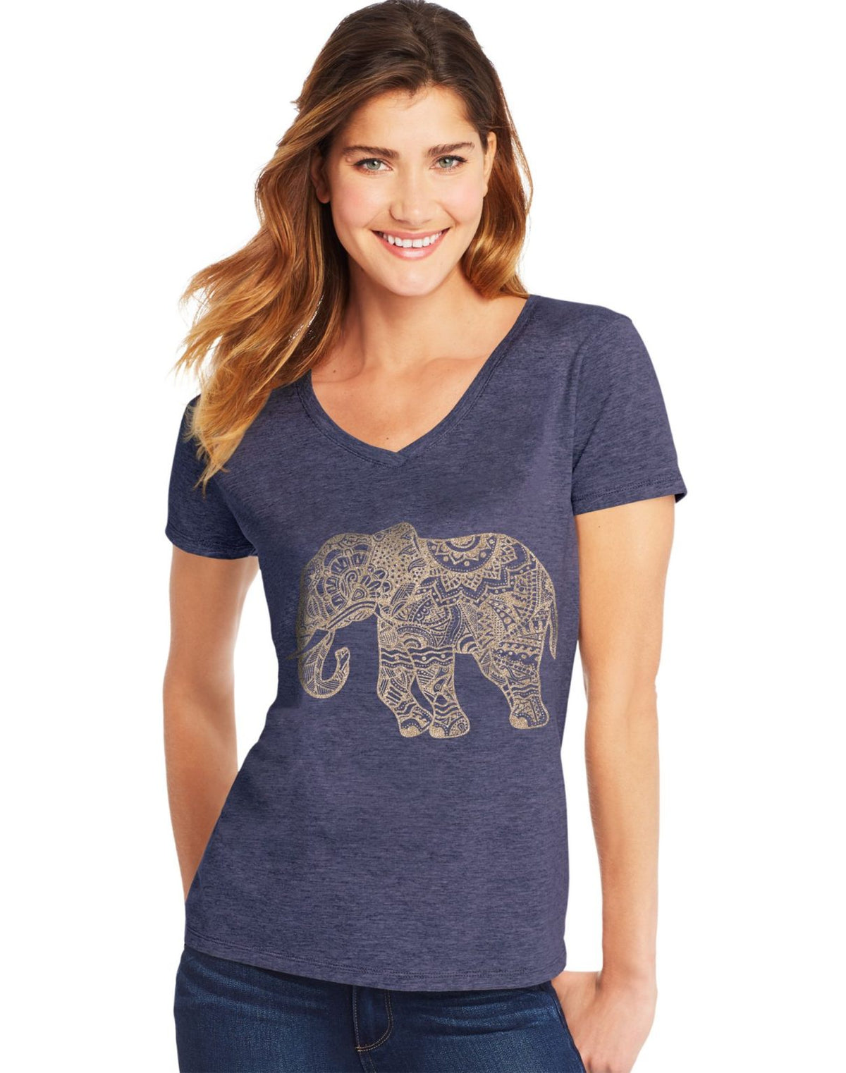 Hanes Womens Butterfly Collection Short-Sleeve V-Neck Graphic Tee