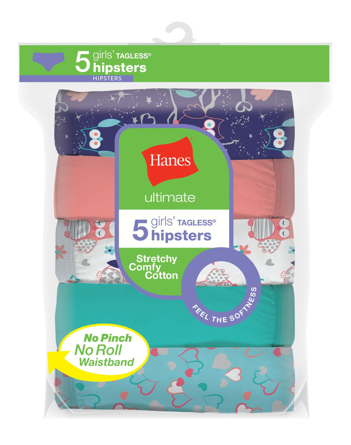 Hanes Girls Ultimate Cotton Stretch Hipsters 5-Pack