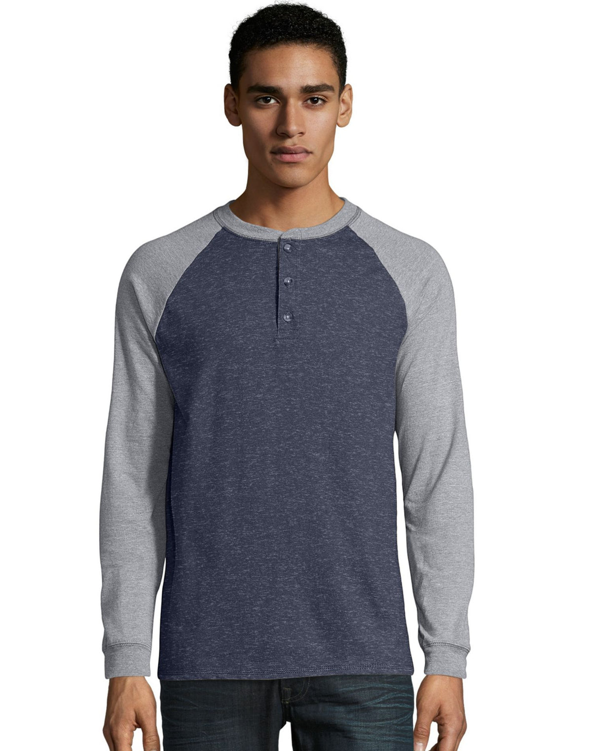 Hanes Mens Beefy-T Long-Sleeve Colorblock Henley