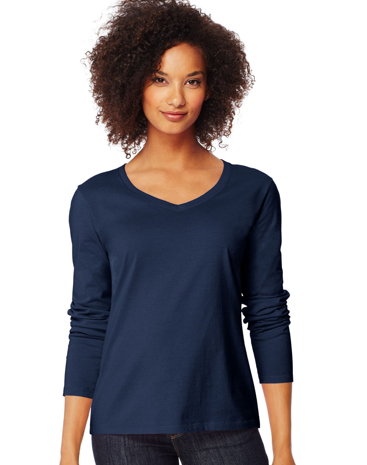 Hanes Womens Long-Sleeve V-Neck T-Shirt