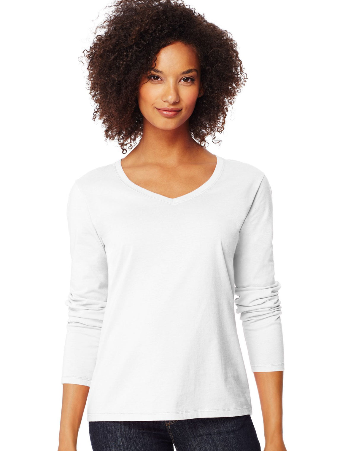 Hanes Womens Long-Sleeve V-Neck T-Shirt