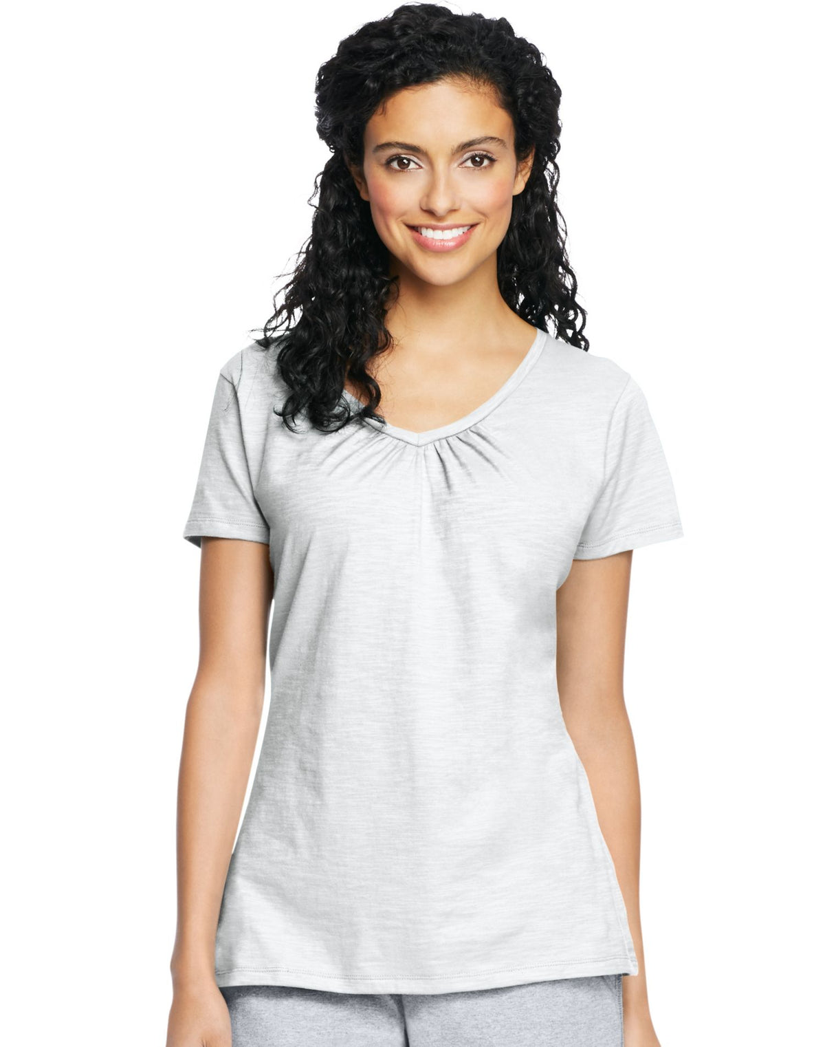 Hanes Womens Slub Jersey Shirred V-Neck Tee