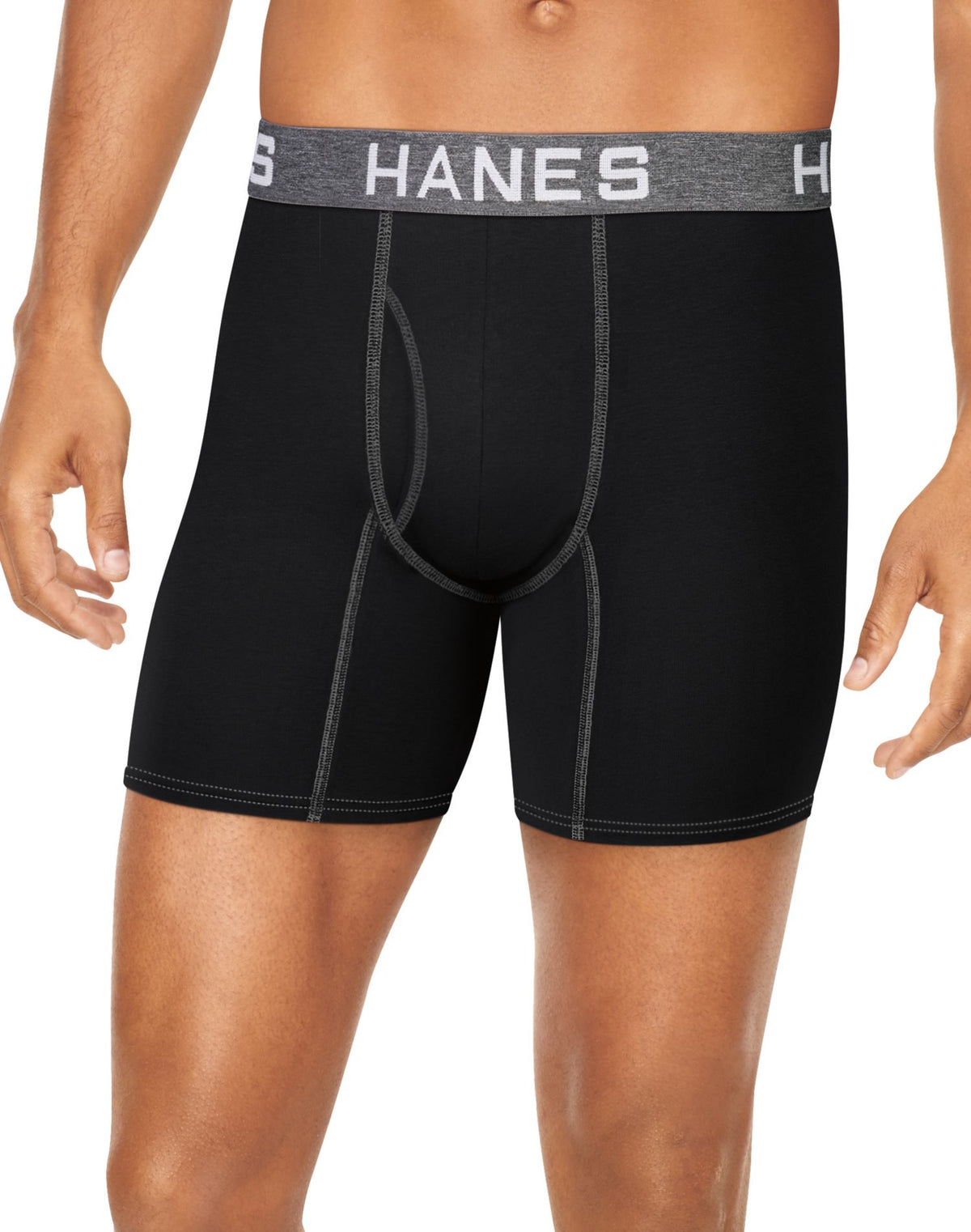 Hanes Mens Ultimate® Comfort Flex Fit® Ultra Soft Cotton/Modal Boxer Briefs Black/Grey/Blue Assorted 4-Pack