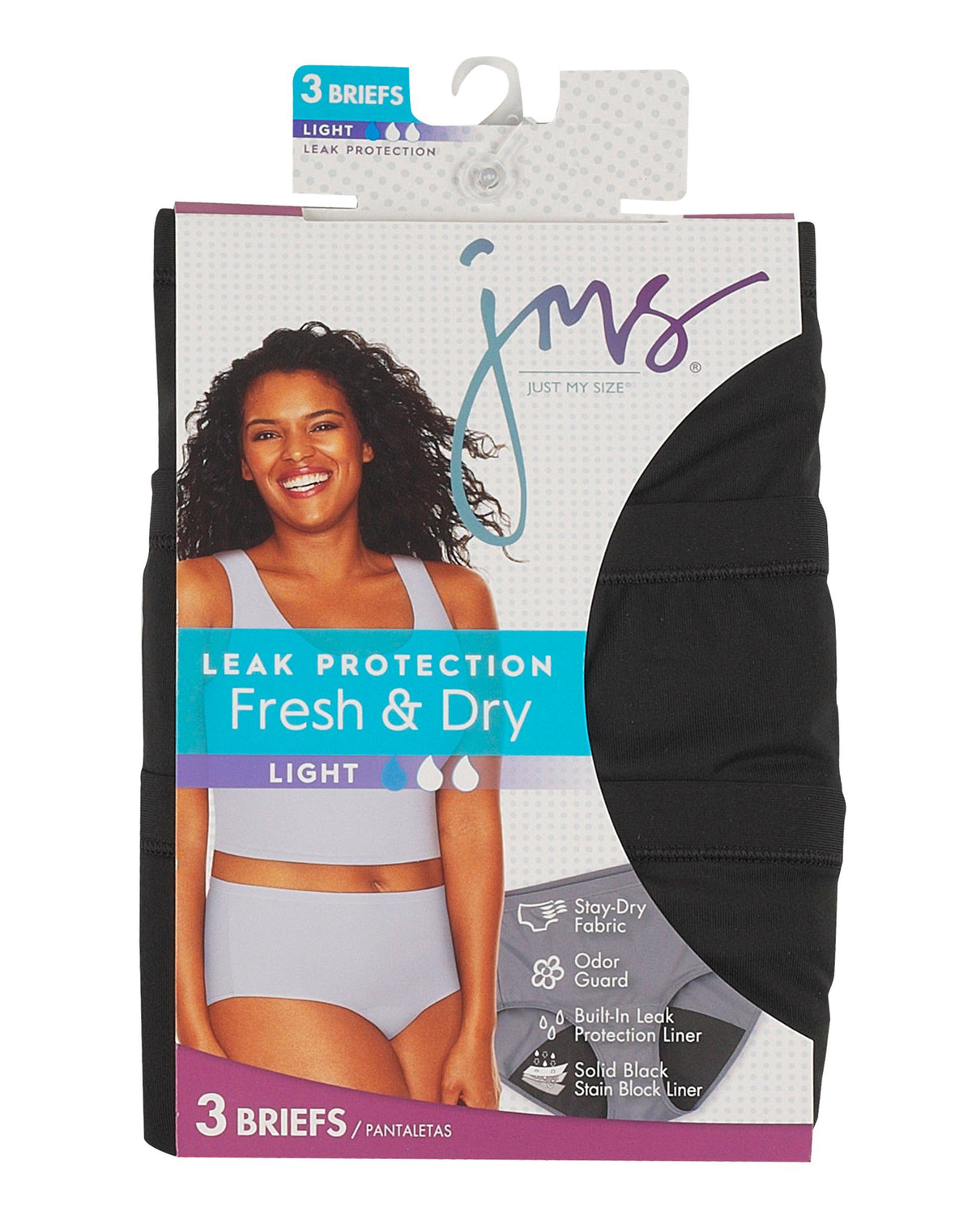 JMS Womens Fresh &amp; Dry Light Period Underwear All Black Brief 3-Pack