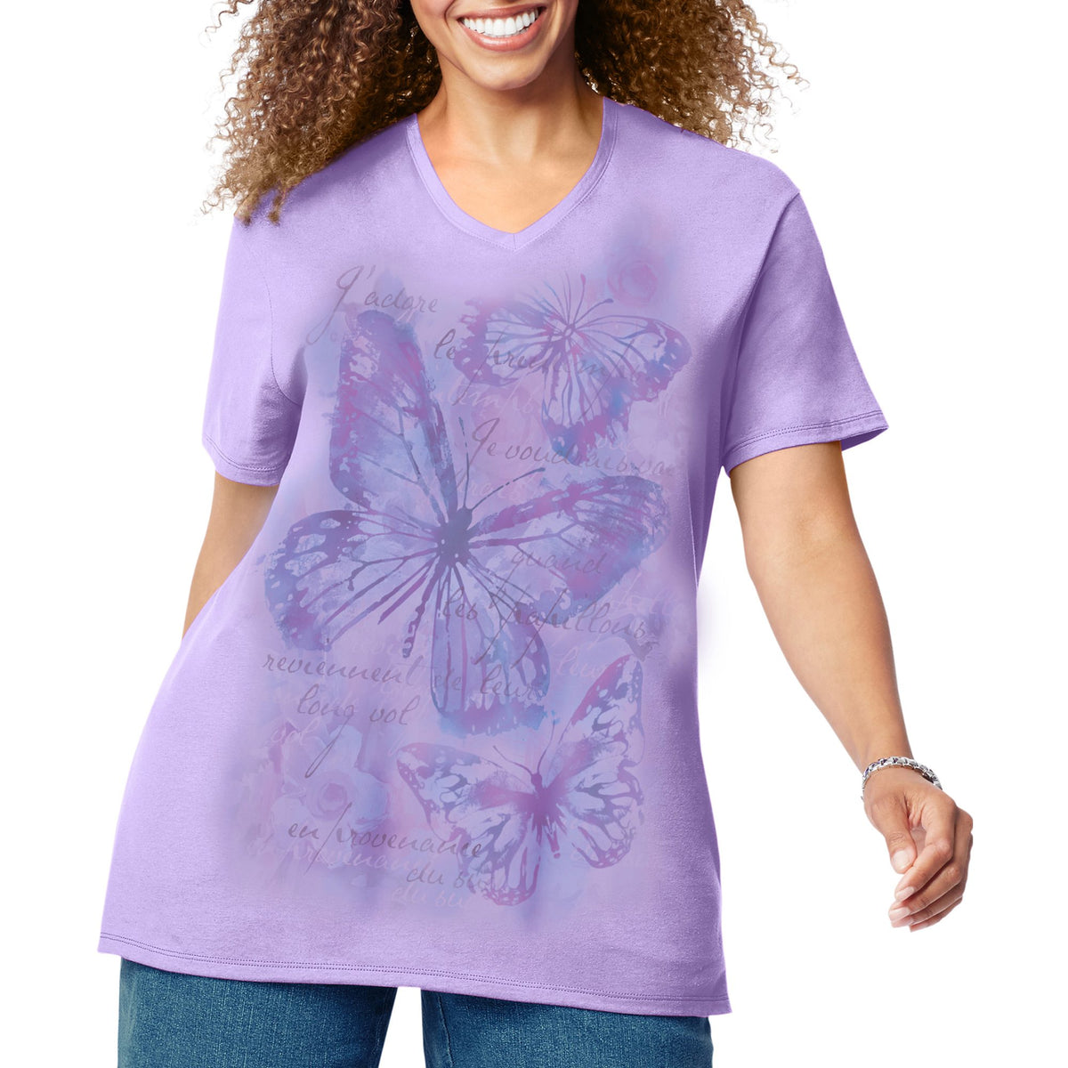 JMS Womens Big Butterfly Impression Short Sleeve Graphic T-Shirt