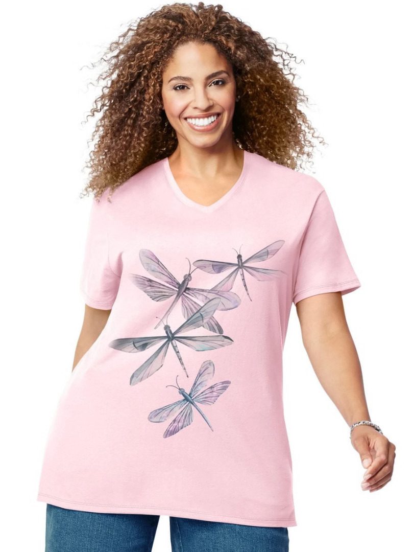 JMS Womens Big Butterfly Impression Short Sleeve Graphic T-Shirt