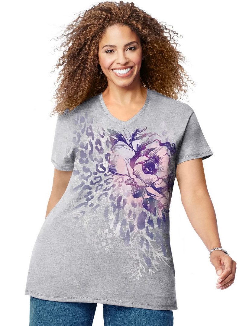 JMS Womens Big Butterfly Impression Short Sleeve Graphic T-Shirt