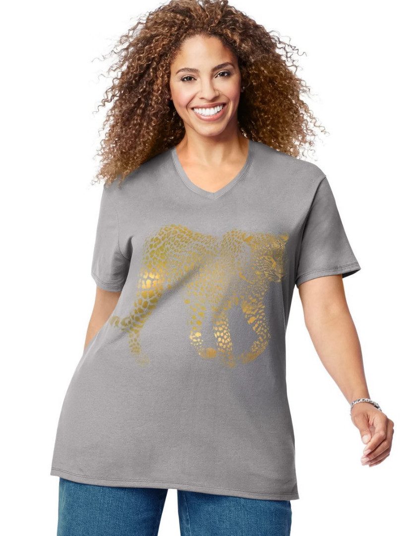 JMS Womens Big Butterfly Impression Short Sleeve Graphic T-Shirt