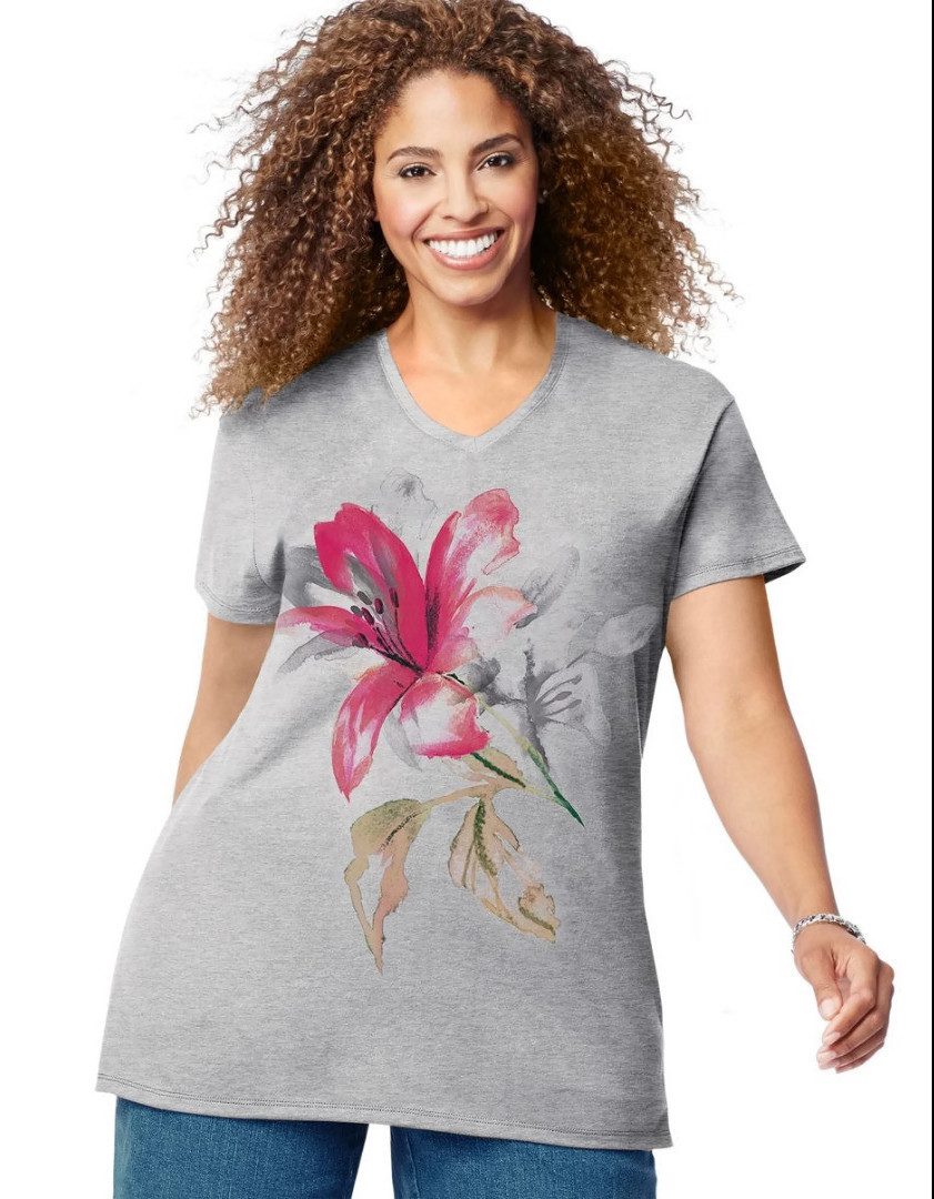 JMS Womens Big Butterfly Impression Short Sleeve Graphic T-Shirt