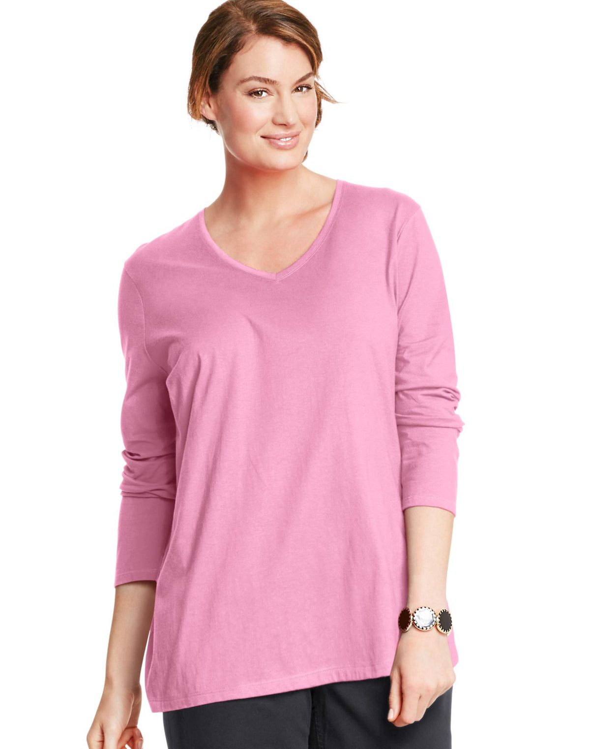 JMS Womens Long-Sleeve V-Neck 100% Cotton Tee